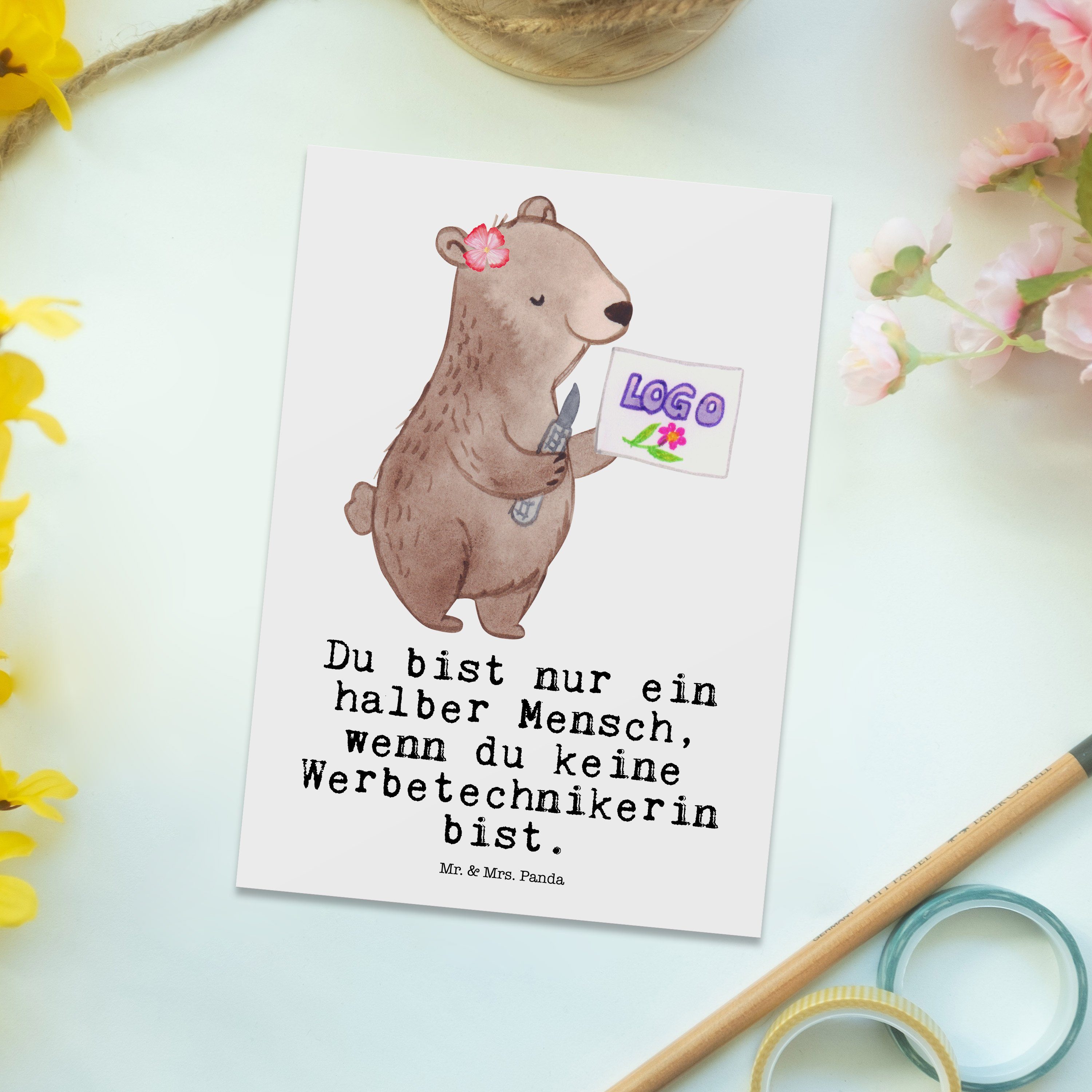 - Postkarte mit Geschenk, Mrs. & Herz Panda S Werbetechnikerin Dankeschön, - Weiß Mr. Einladung,