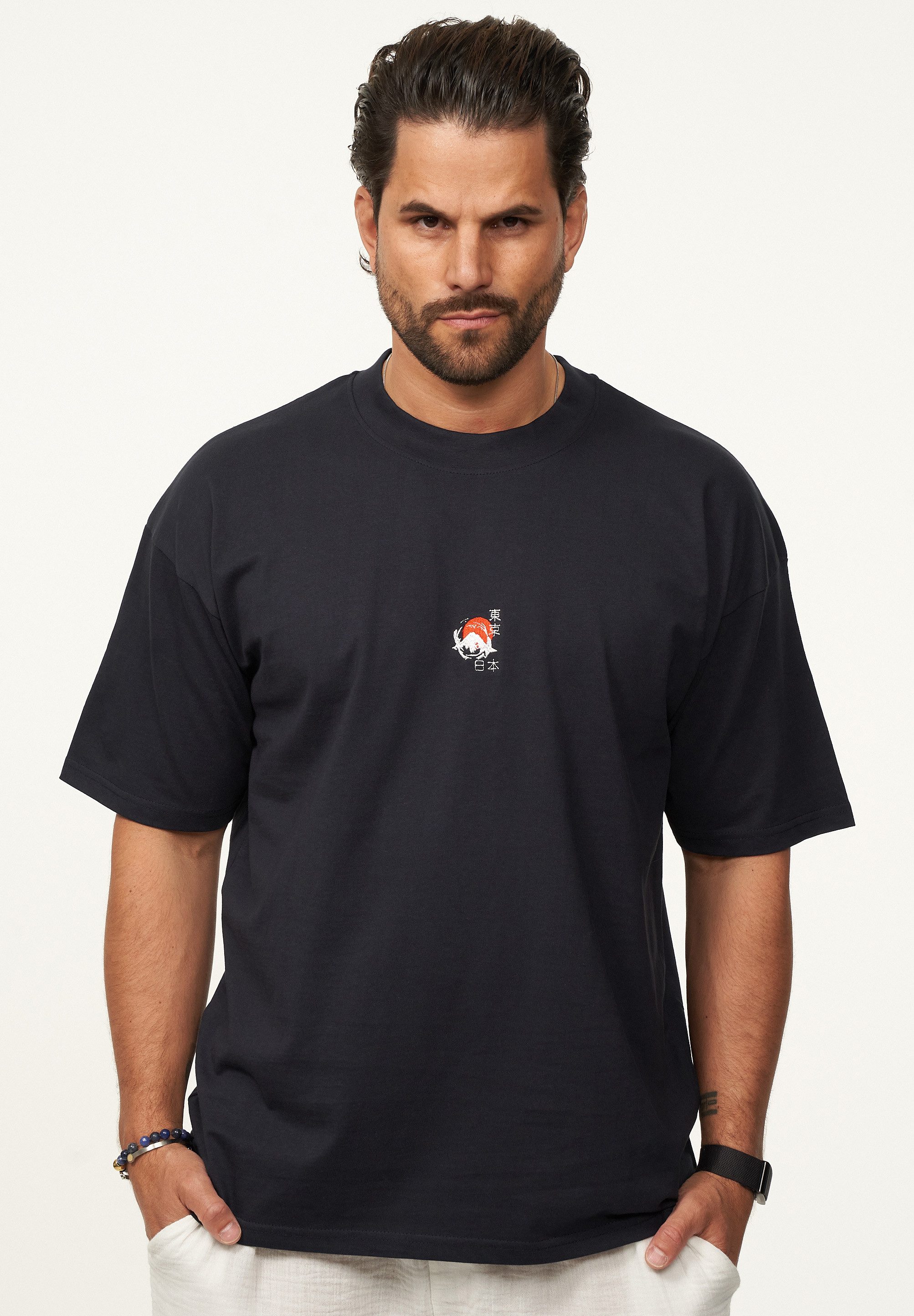 SOULSTAR T-Shirt mit Stickerei Herren Oversize-Fit Kurzarm Shirt mit Rundhals-Ausschnitt