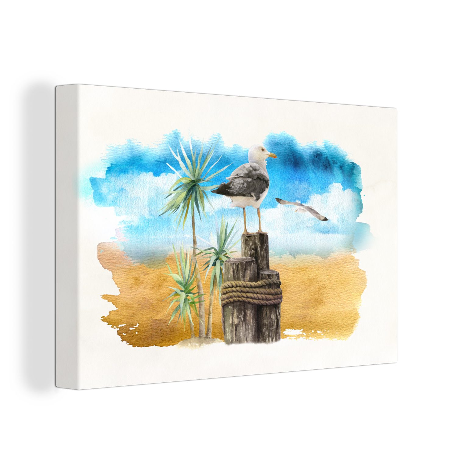 OneMillionCanvasses® Leinwandbild Vogel - 30x20 Wanddeko, Wandbild Strand, (1 Leinwandbilder, cm Aufhängefertig, - St), Stange