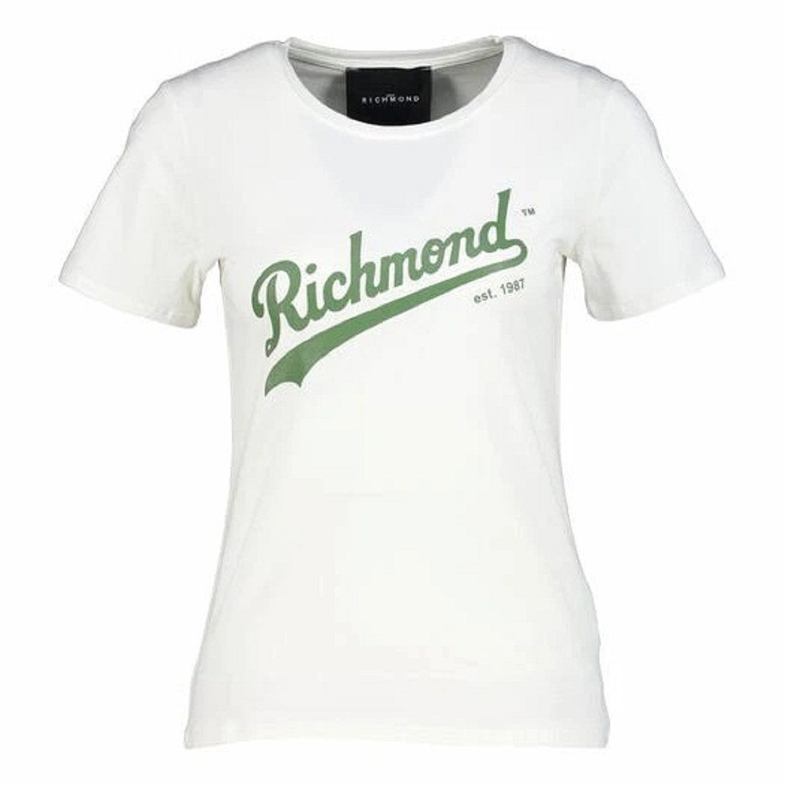 John Richmond Print-Shirt John Richmond Damen T-Shirt, John Richmond M/CORTA T- SHIRT aus Baumwolle, Rundhalsausschnitt, Logoschriftzug
