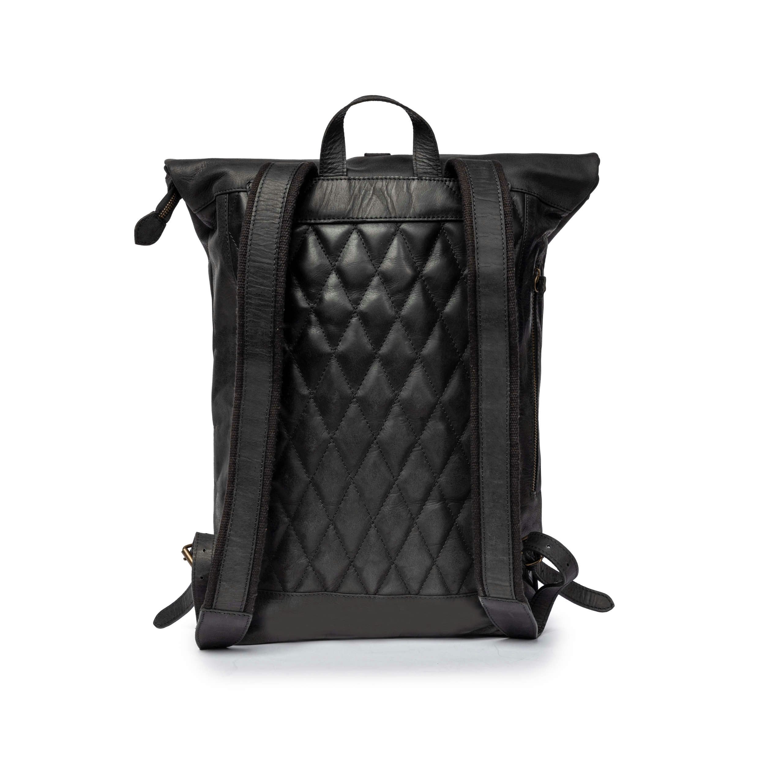 DRAKENSBERG Rucksack Roll-Top »Ryan« Schwarz, Herren, Damen, eleganter Fahrradrucksack aus Leder mit Laptopfach