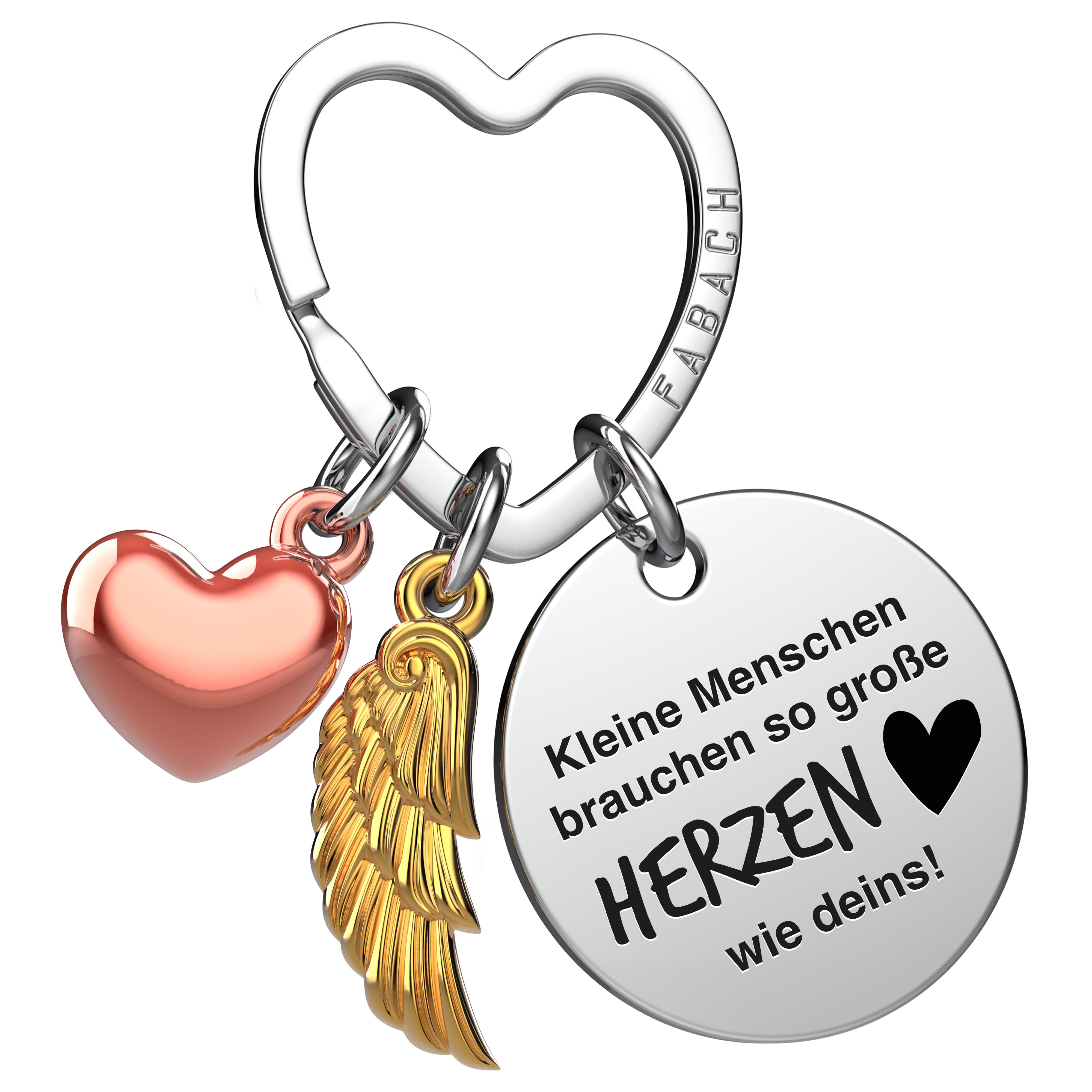 FABACH Schlüsselanhänger Glücksbringer Herz und Engelsflügel mit Gravur "Beste Erzieherin"