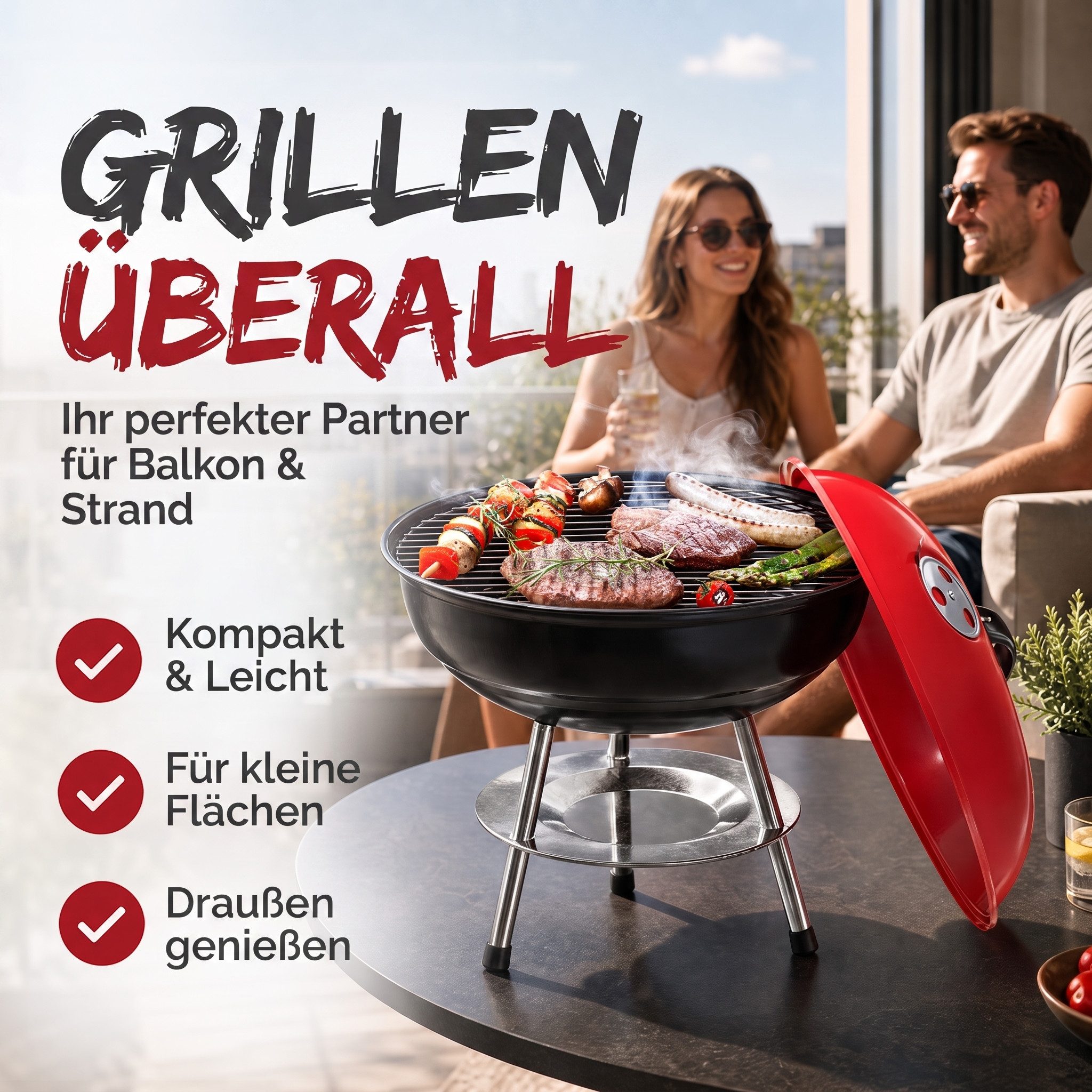 Goods+Gadgets Standgrill GOODS+GADGETS Mini Kugelgrill Campinggrill - Holzkohle BBQ Edelstahl, Camping Holzkohle-Grill Tischgrill