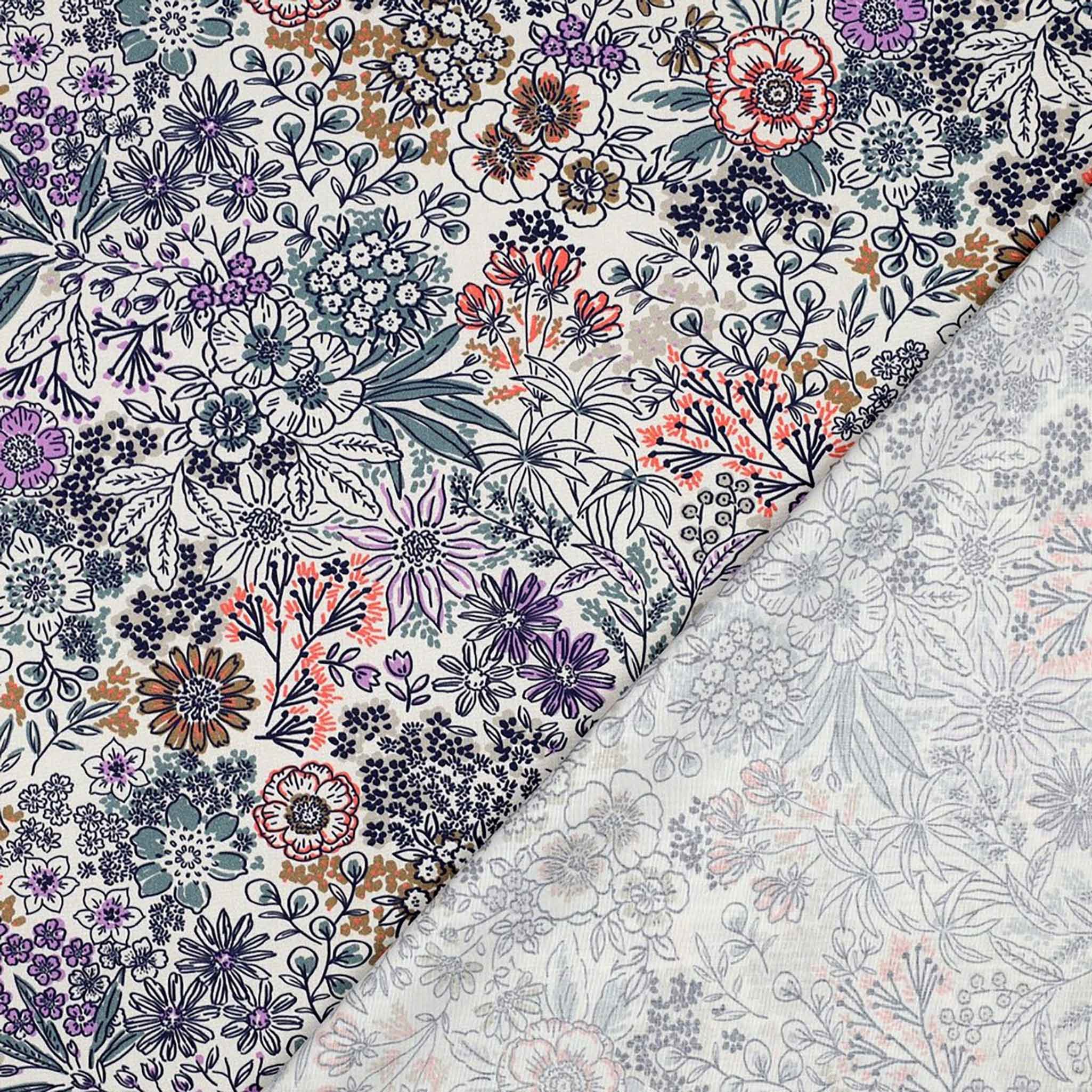 maDDma Stoff Baumwoll-Stoff Wildblumen ab 1m x 148 cm Sommerstoff Stoff Baumwolle, weiß