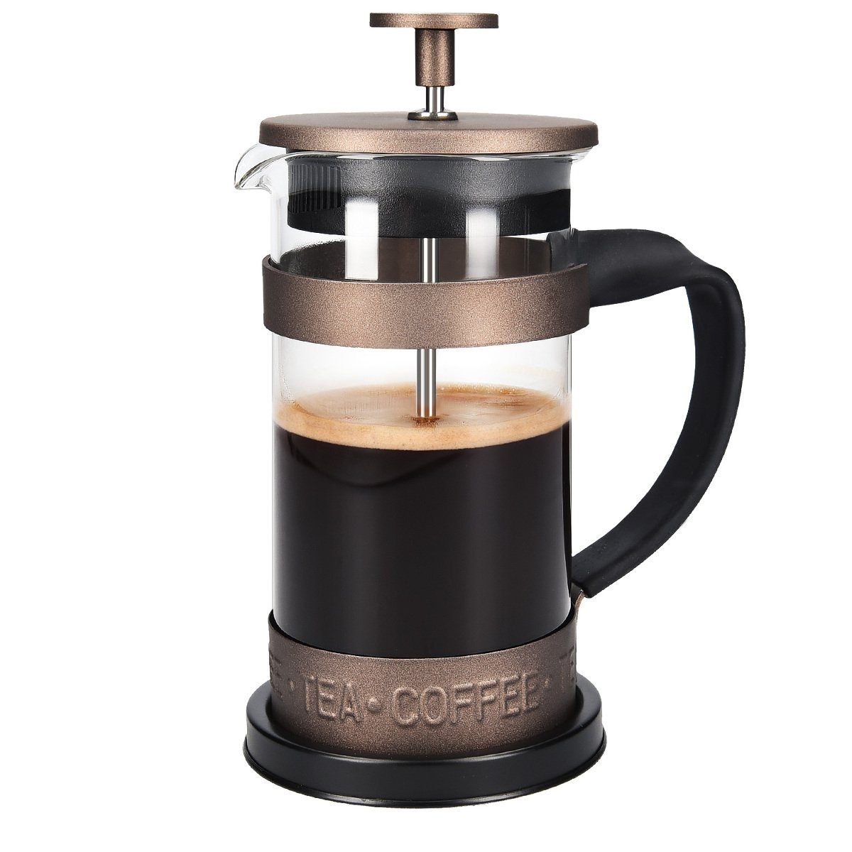 schwarz/silber Xavax Kaffee French Press aus Glas Kaffeebereiter 0,6 Liter, Edelstahlfilter, Kaffeezubereiter mit Sieb, eingebauter Kalkfilter, Kaffee-Bereiter