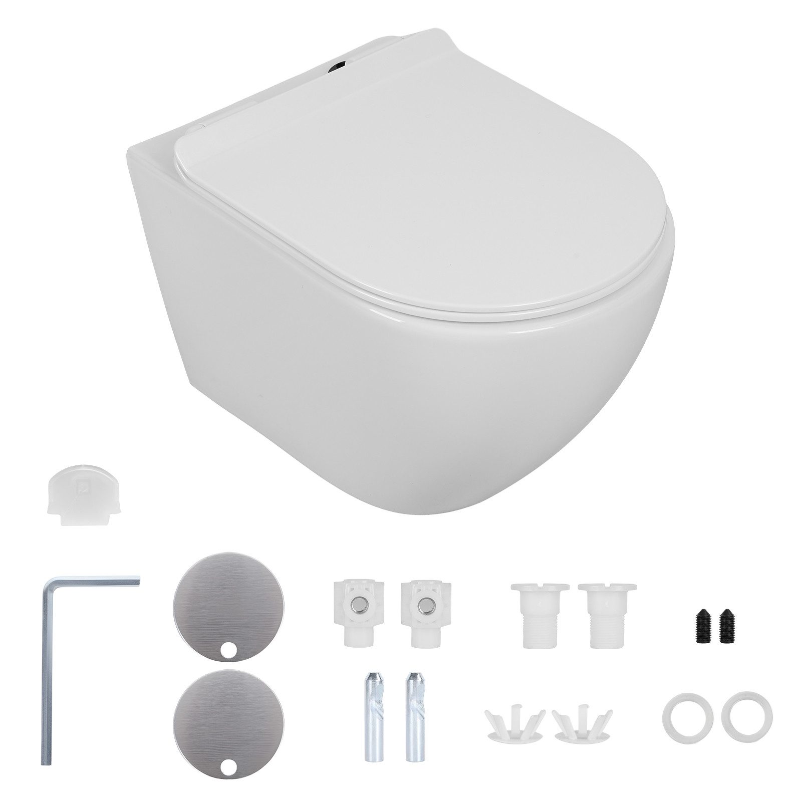 Rutaqian Spülrandloses Wand-WC mit 360°-Einloch-Super-Swirl-Spülung WC-Reiniger (Wand-WC-Becken mit Soft-Close-Sitz für moderne Badezimmer)