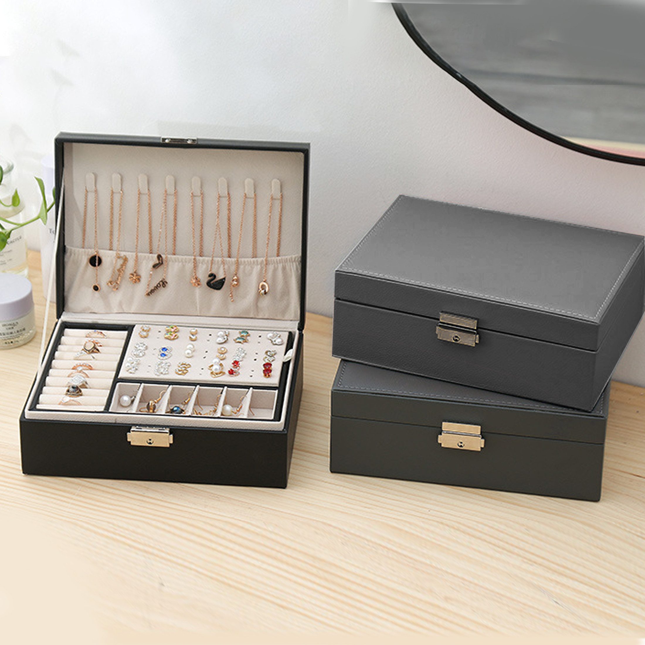 YINDN Schmuckkasten Schmuckkästchen, Doppelschicht Schmuck Aufbewahrungskof günstig online kaufen