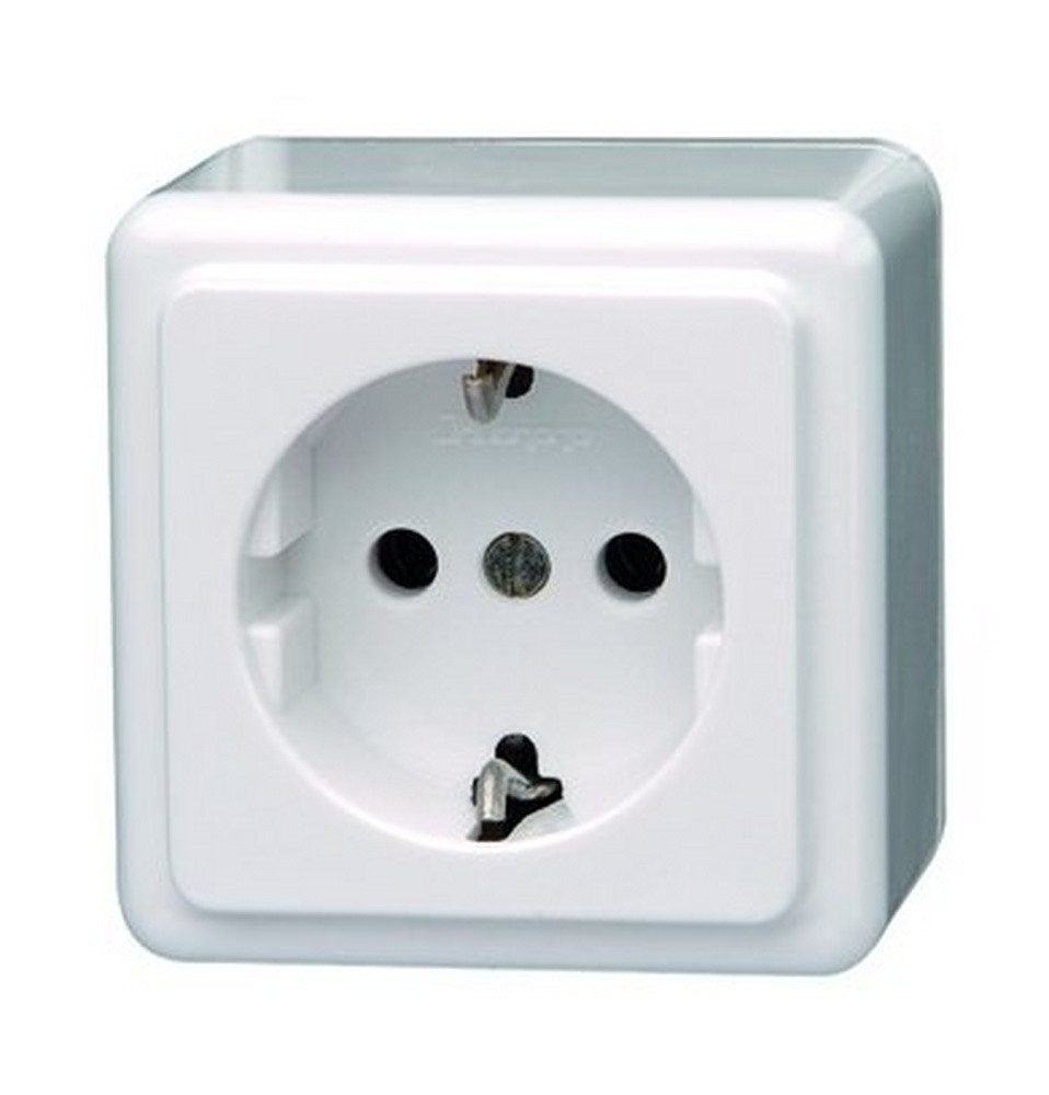 Kopp Aufputz-Steckdose, 1fach arktisweiß matt Aufputz horizontal/vertikal IP20, 16 A, 250 V