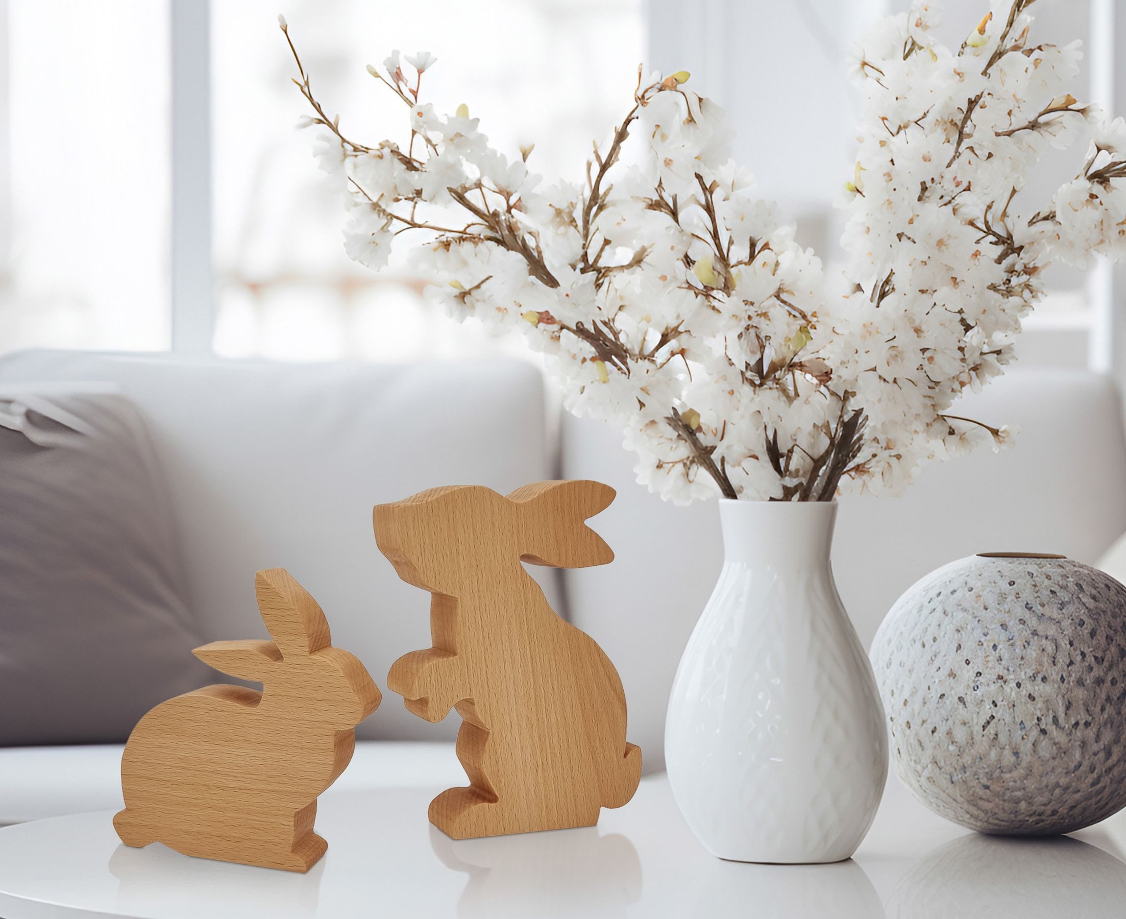 ERST-HOLZ Dekoobjekt Holzhasen Hasenfamilie Osterdeko-Set