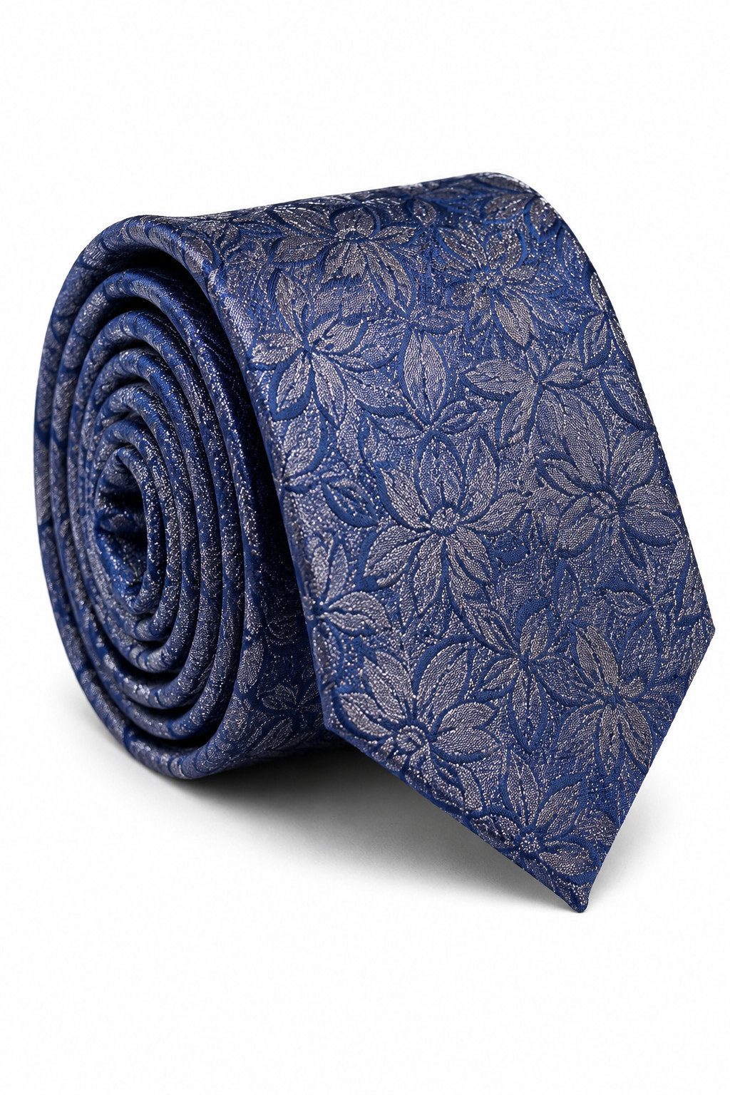 MONTI Krawatte - Seidenkrawatte mit floralem Design für Herren blaue Seidenkrawatte mit floralem Muster und 6,5 cm Breite