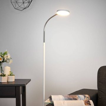 Lindby LED Stehlampe Milow, LED-Leuchtmittel fest verbaut, warmweiß, Modern, Kunststoff, Metall, weiß, chrom, 1 flammig, inkl.
