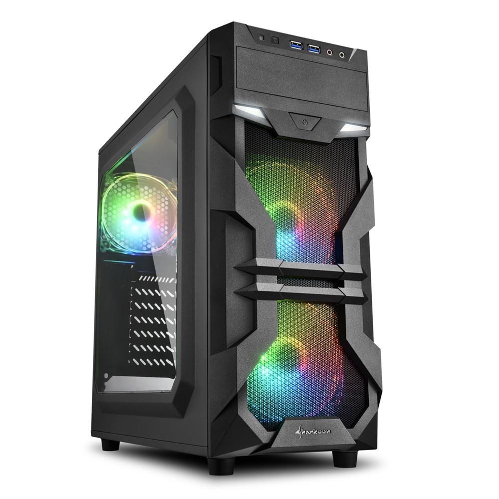 Sharkoon PC-Gehäuse VG7-W RGB ATX Gaming Computergehäuse PC-Case RGB Gehäuse, Midi Tower Gaming Case USB PC Gehäuse für Gaming PC Computer