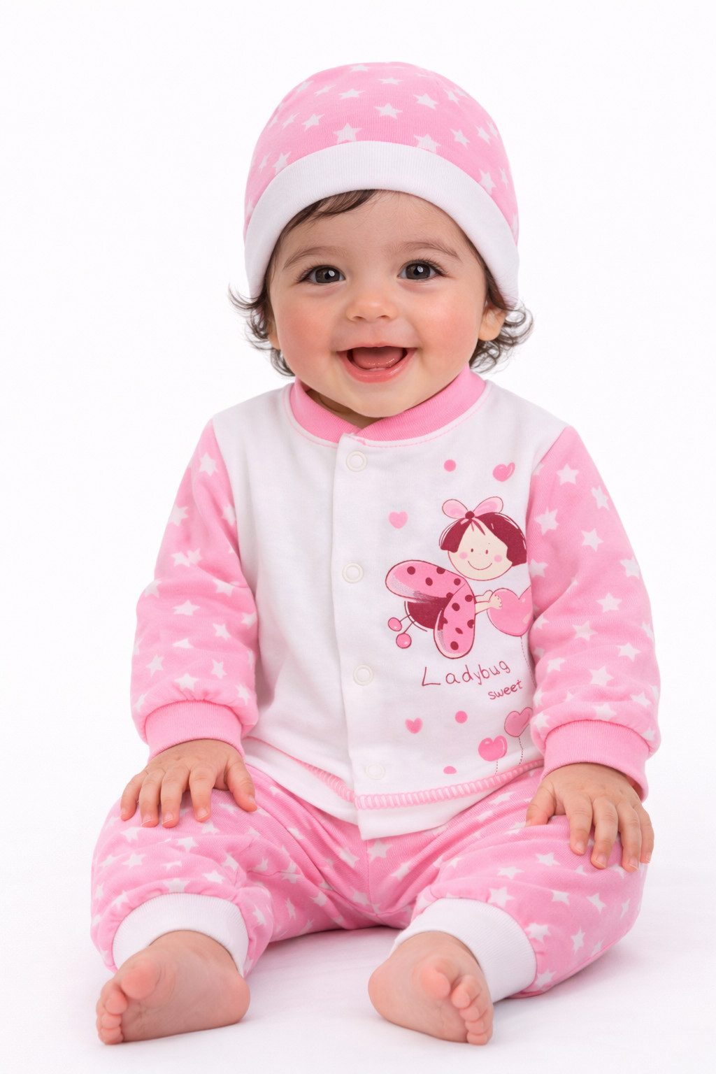 La Bortini Langarmshirt & Hose Baby Anzug Erstlingsset in weiß rosa Hemdchen Mitwachshose Mütze (Erstlingsset Mitwachshose, Shirt, Haube, für Mädchen, für Neugeborene, 3-teilig) aus Baumwolle, 44 50 56 62 68 74 80 86