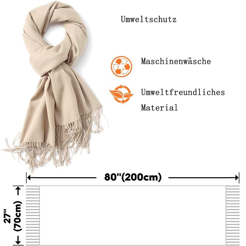 Quasten/fransen Baumwolle unifarben mit Schal Warm Herbst Wollschal Damen Beige GelldG