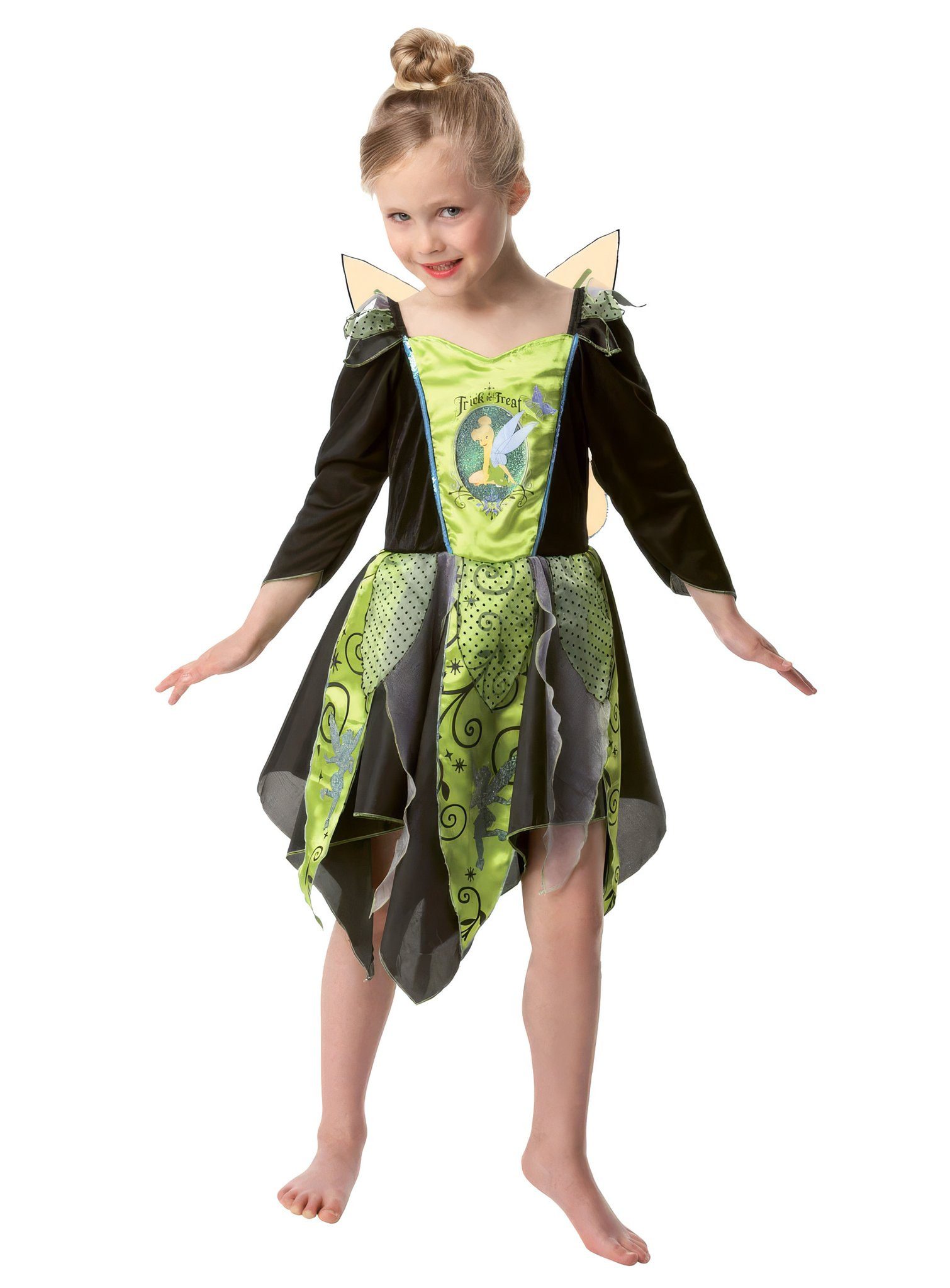 Rubie´s Kostüm Disney's Tinkerbell - Halloween Karneval Kostüm, Halloween geht auch als Fee: giftgrün-schwarzes Fransenkleid der Disn