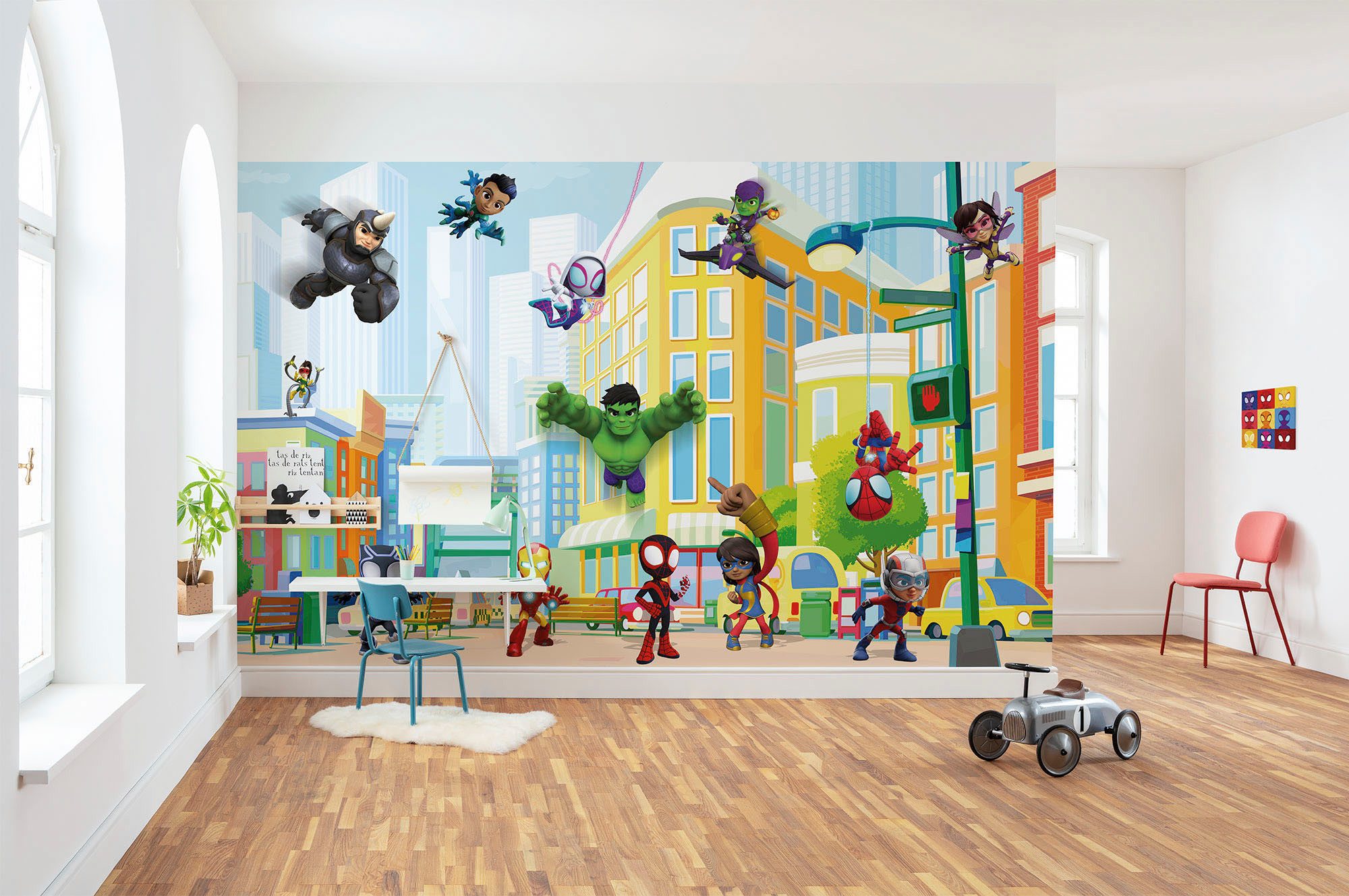 Komar Fototapete Digitaldruck Vlies - Spidey Sightseeing Tour with Friends, günstig online kaufen