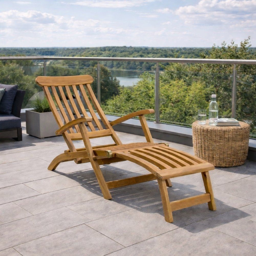 LebensWohnArt Gartenliege Teak Liegestuhl KURSI Teak Sonnenliege Deckchair – Bild 3 von 5