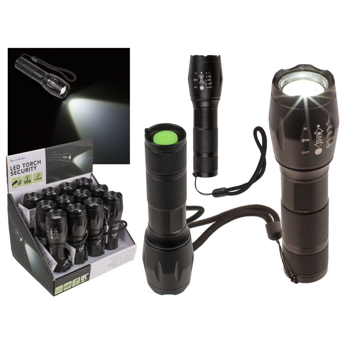 Out of the Blue Taschenlampe LED Taschenlampe Security schwarz 13cm mehrere Helligkeitsstufen