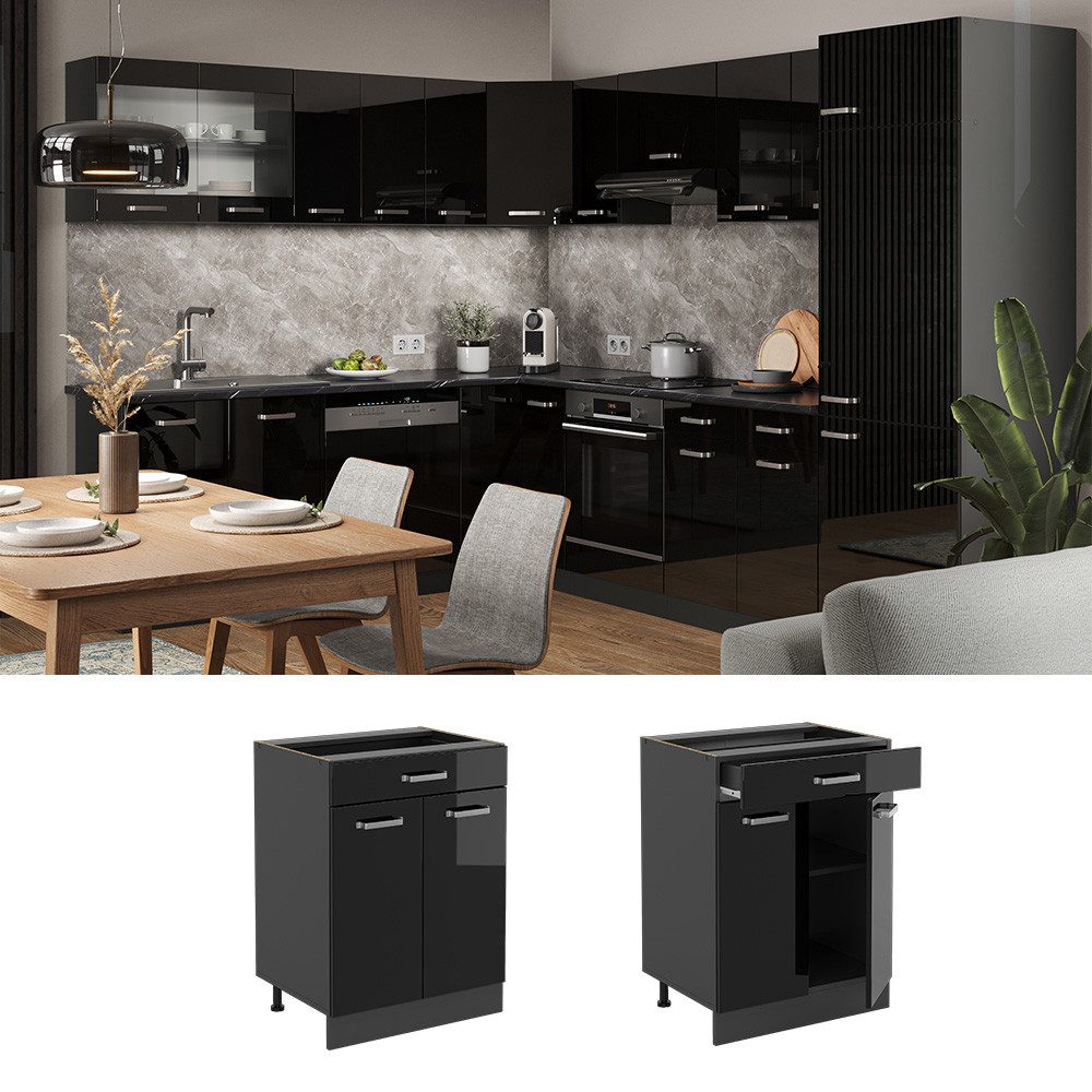 Vicco Unterschrank R-Line, Schwarz Hochglanz/Anthrazit, 60 cm mit Schublade, ohne Arbe... (1-St)