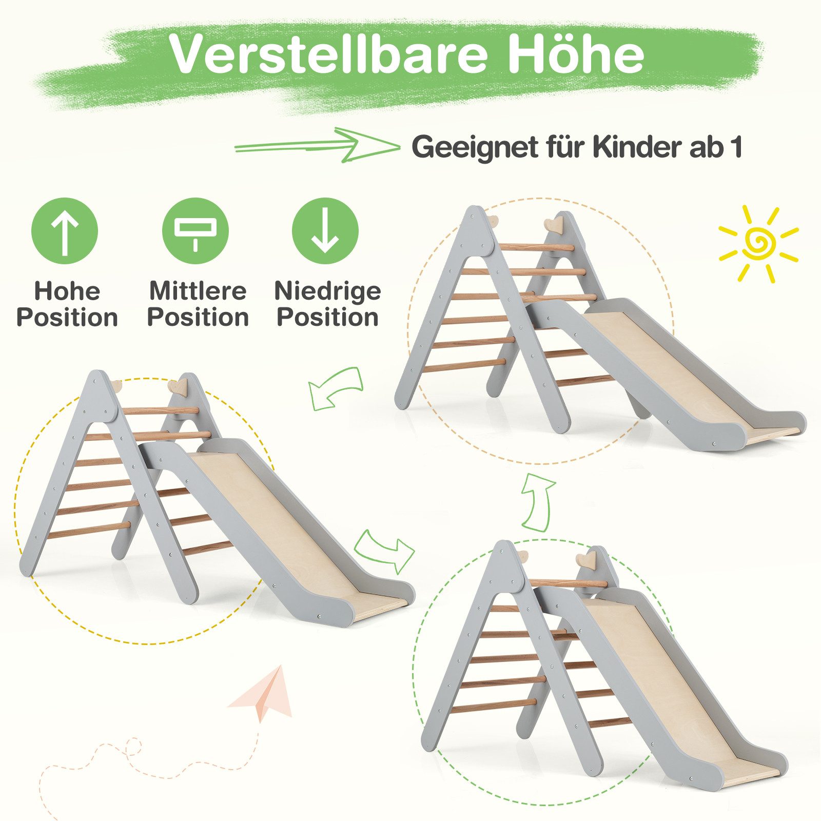 COSTWAY Klettergerüst Kletterdreieck, 2 in 1 Rutsche & Rampe günstig online kaufen