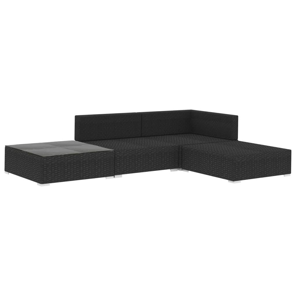 Garten Lounge Creme Sitzgruppe Poly vidaXL Schwarz und Set Garten-Essgruppe Rattan Schwarz Se 4-tlg mit Auflagen