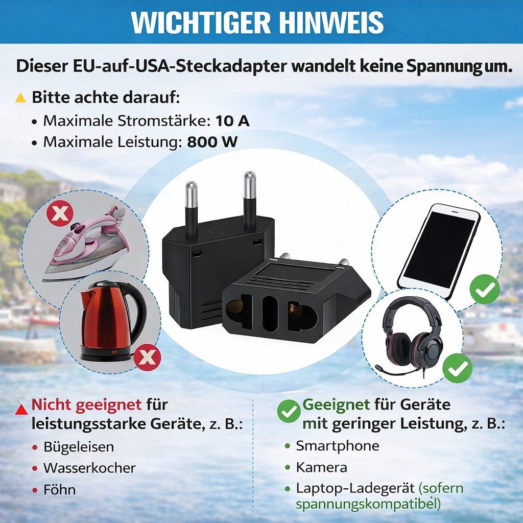 SpionProfi 2x USA Steckeradapter für China, AU, Japan auf EU/DE Euro-Stecker Elektro-Adapter, 2er Reiseadapter, US zu EU Adapter, Stecker USA Deutschland – Bild 4 von 5
