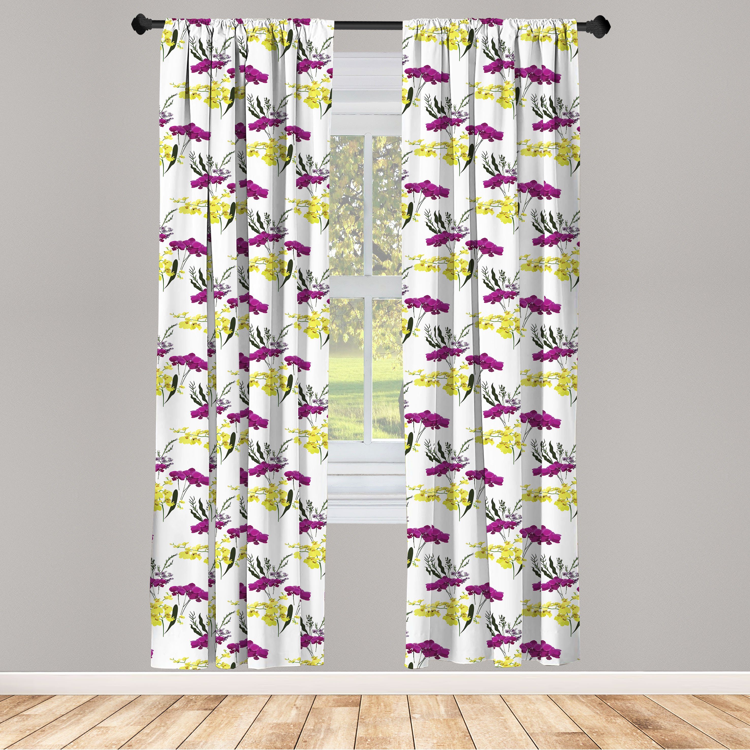 Microfaser, Abakuhaus, Gardine Orchideen Vorhang Wohnzimmer Gelb Dekor, lila Schlafzimmer und Blumen für