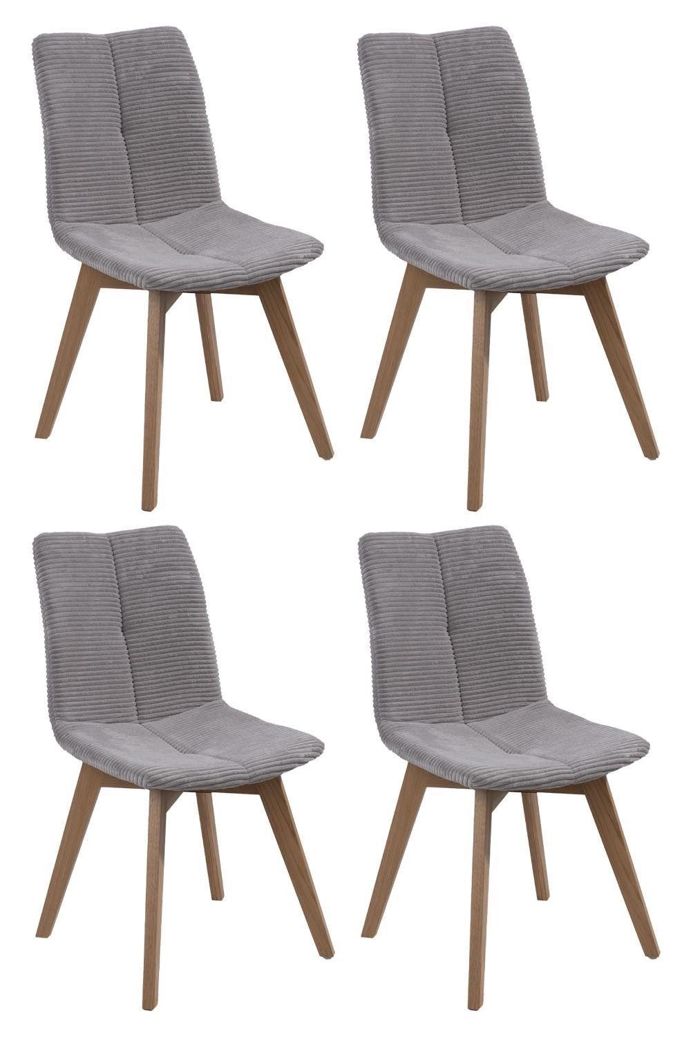 Polsterstuhl TOKIO, Braun, Hellgrau, Cordbezug, (Set, 4 St), Spyder-Gestell aus massivem Eichenholz