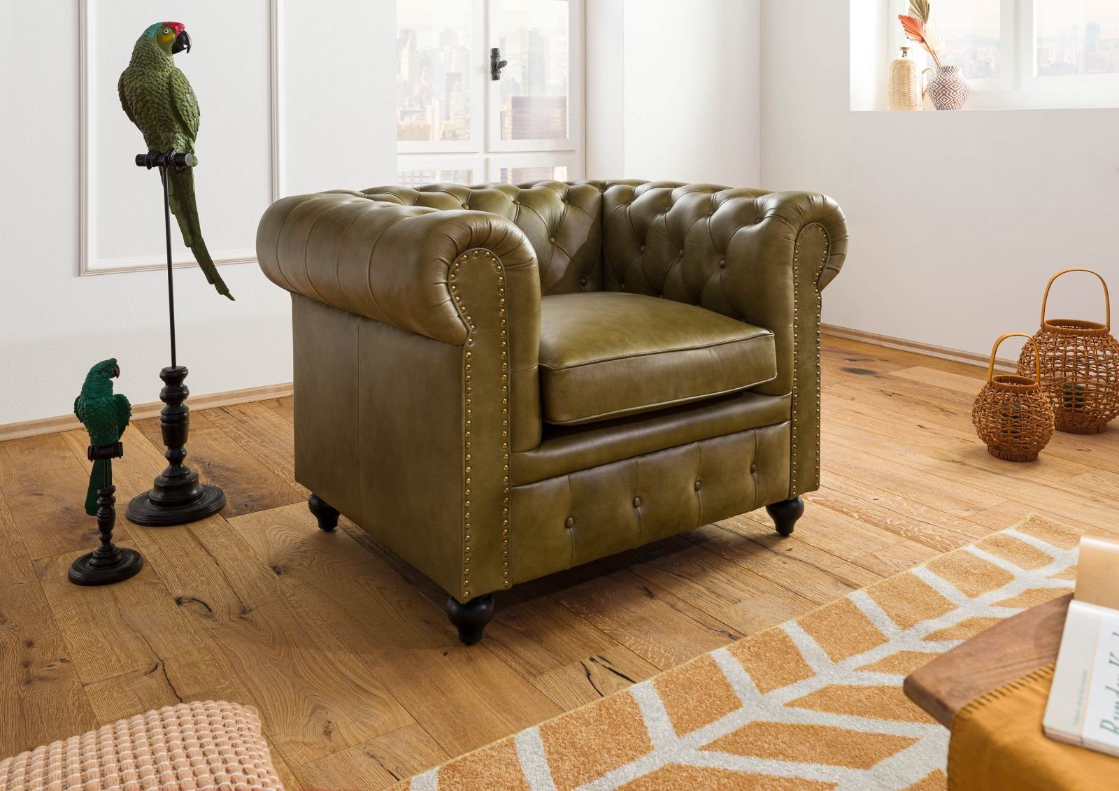 Massivmoebel24 Sessel (Sessel Echtleder 105x82x75 grün günstig online kaufen