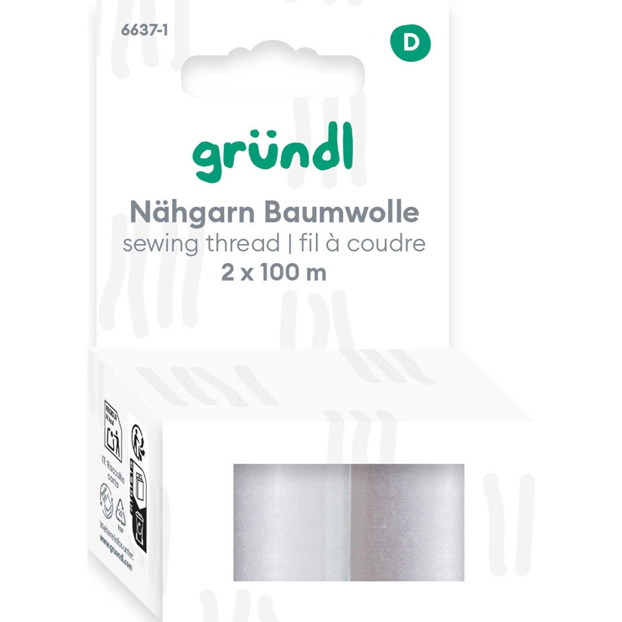 Gründl Bastelnaturmaterial Gründl Nähgarn Baumwolle weiß 2 x 100 m