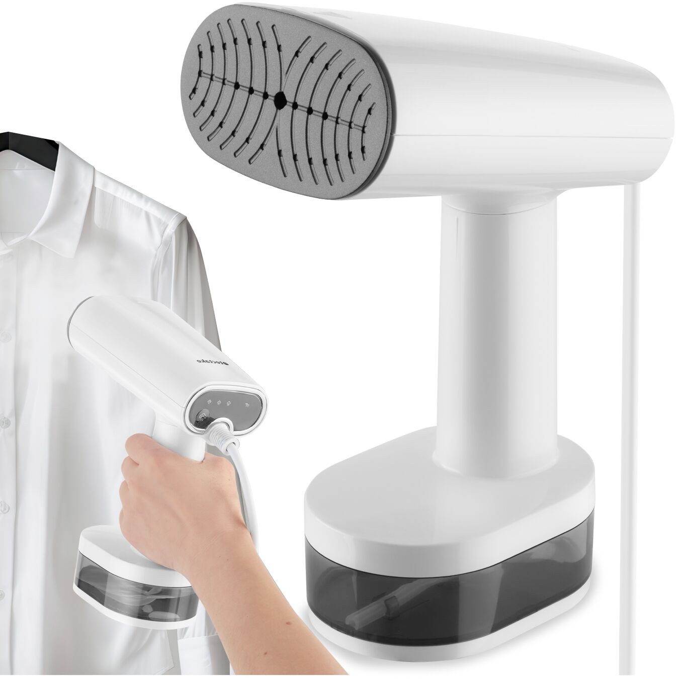 tectake Dampfbürste Kleidersteamer, LCD-Display, 15 x 9,5 x 23 cm, 1640 W, 1640 W, Mit 370 ml Wassertank, Aluminium-Heizplatte, textilschonend, zerlegbar