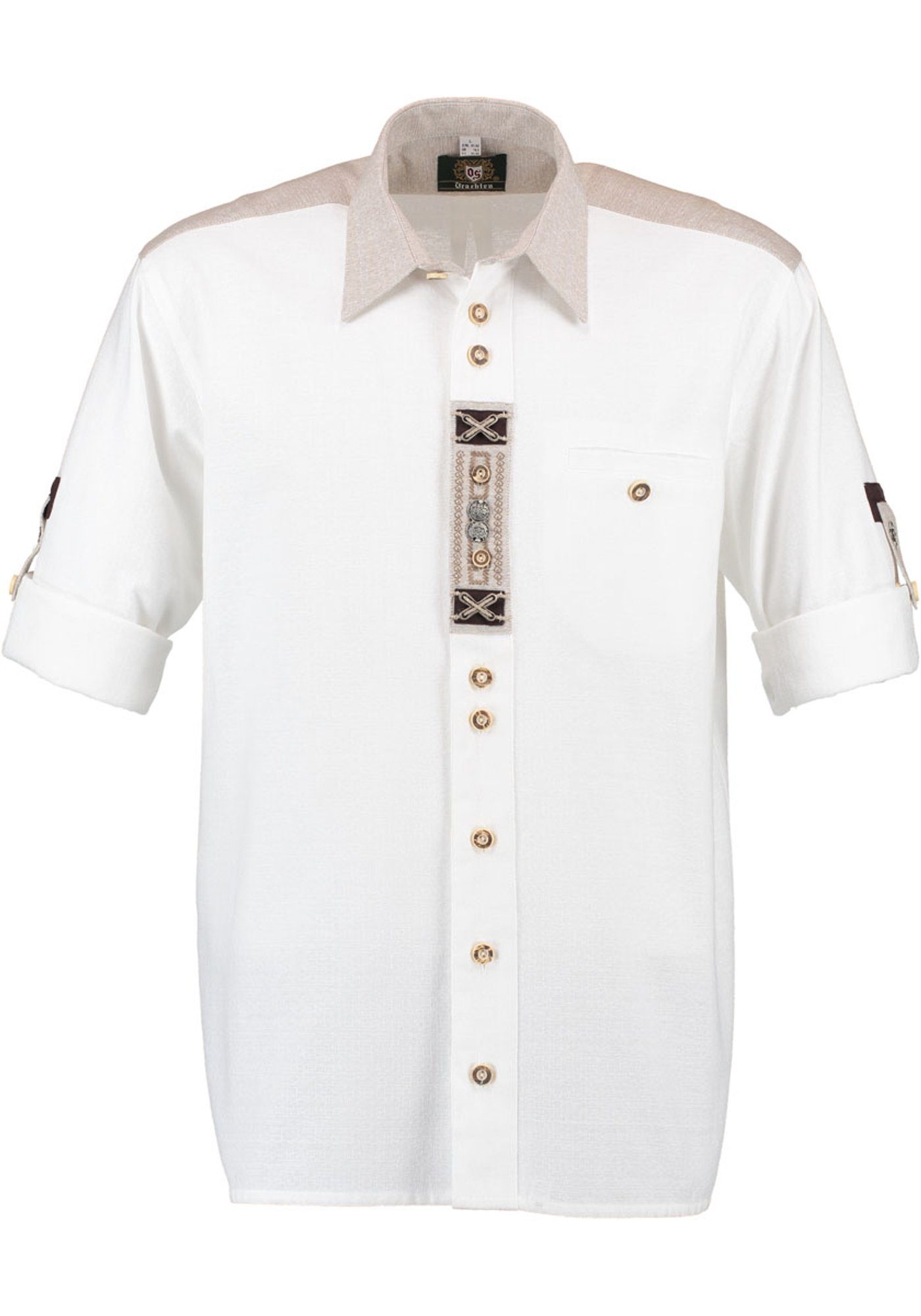 der Knopfleiste mit Nvoion Paspeltasche, Trachtenhemd Langarmhemd weiß OS-Trachten Zierteile auf