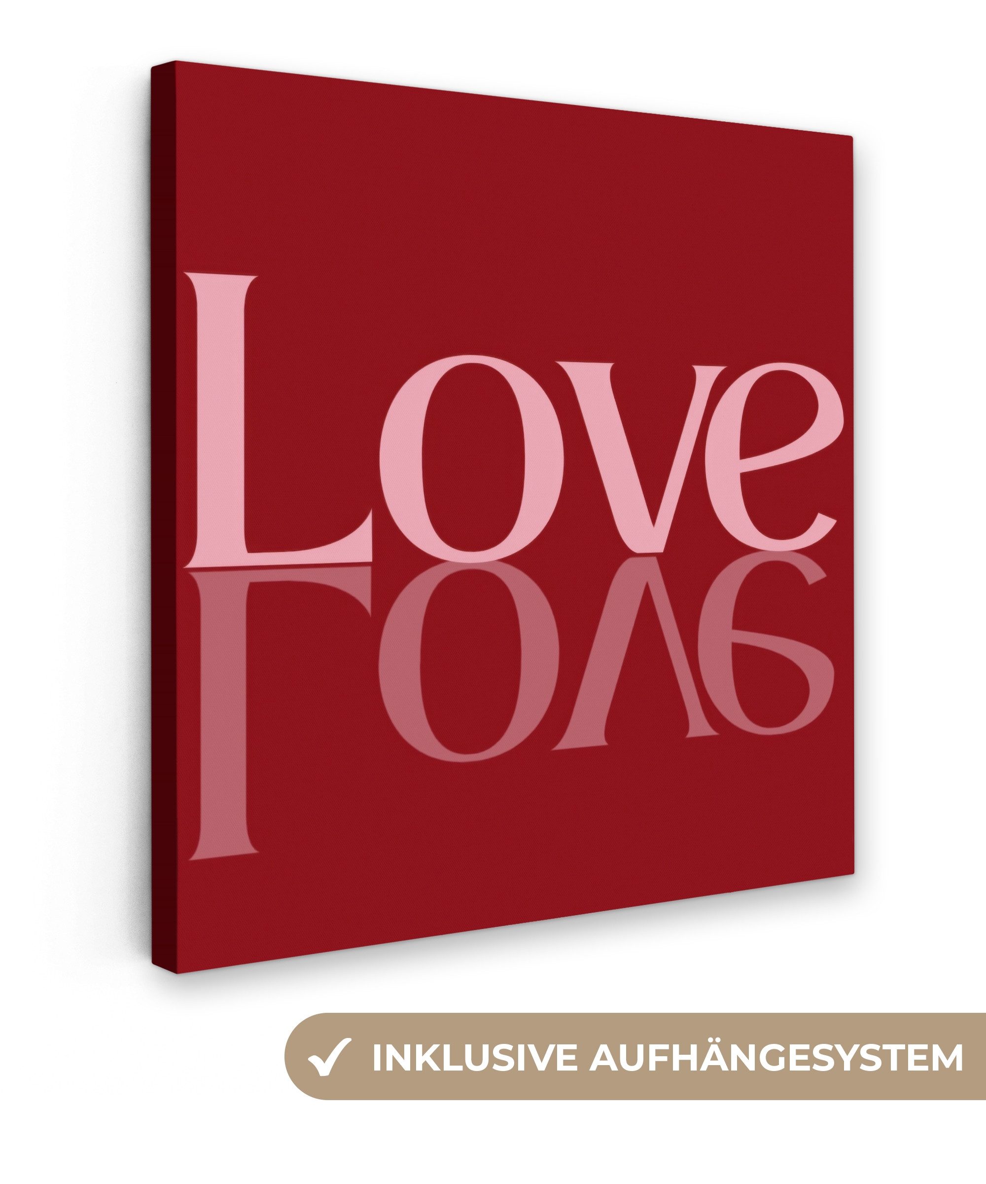 OneMillionCanvasses® Leinwandbild Liebe - Spiegel - Rot, Fotodruck (1 St), Wandbild, Deko Schlafzimmer Wohnzimmer Flur 20x20 cm