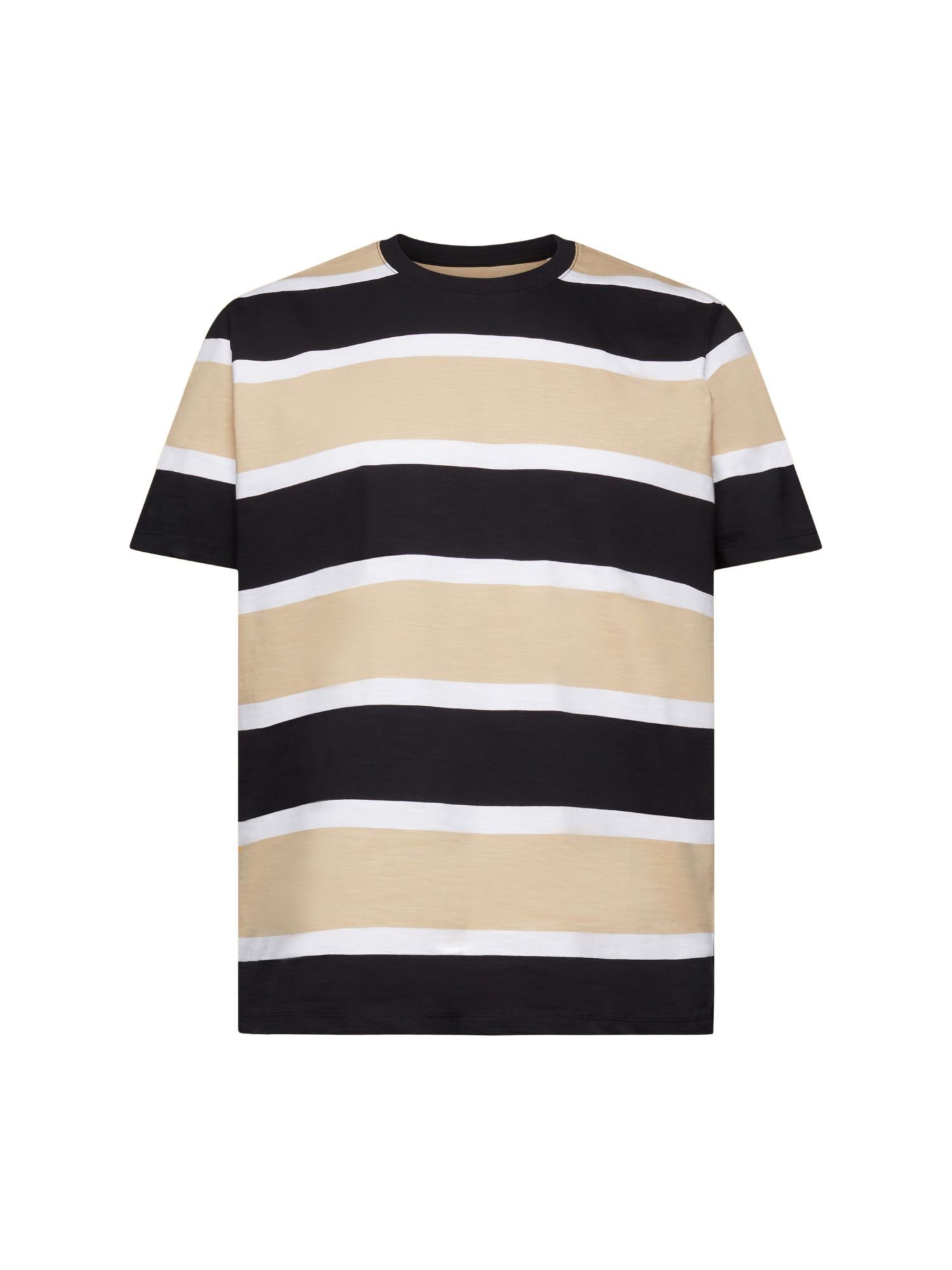 Esprit T-Shirt Gestreiftes Jersey T-Shirt, 100 % Baumwolle (1-tlg) BLACK