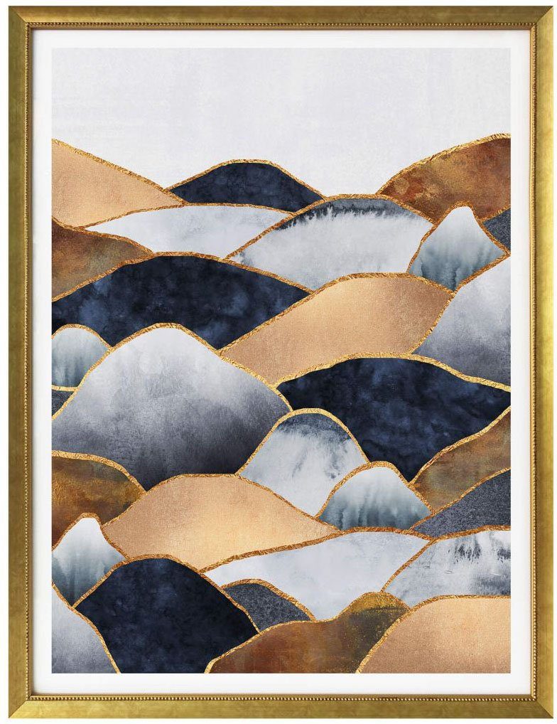 Wall-Art Poster Gold Effekt Berge Wandbild, Wandposter Goldene (1 Poster, St), Berge Bild, Hügel
