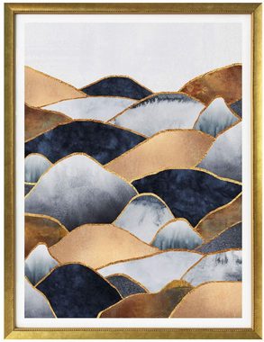 Wall-Art Poster Gold Effekt Berge Goldene Hügel, Berge (1 St), Poster ohne Bilderrahmen