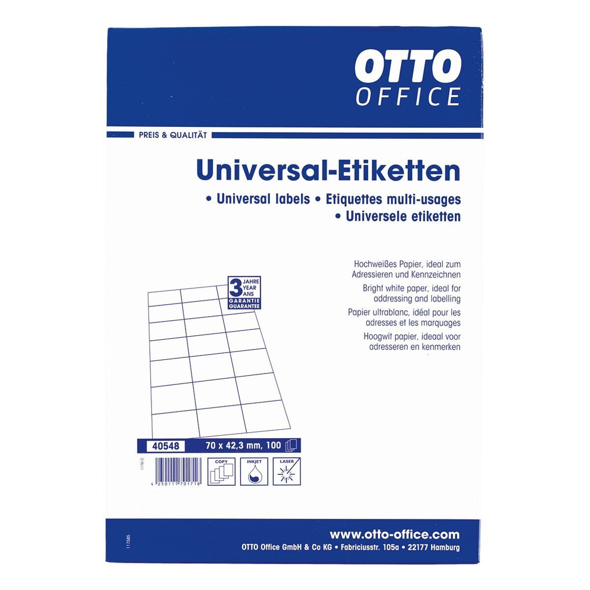 Otto Office Etiketten Standard, 2100 Stück, Adresse Kuvert (70x42,3 mm), selbstklebend
