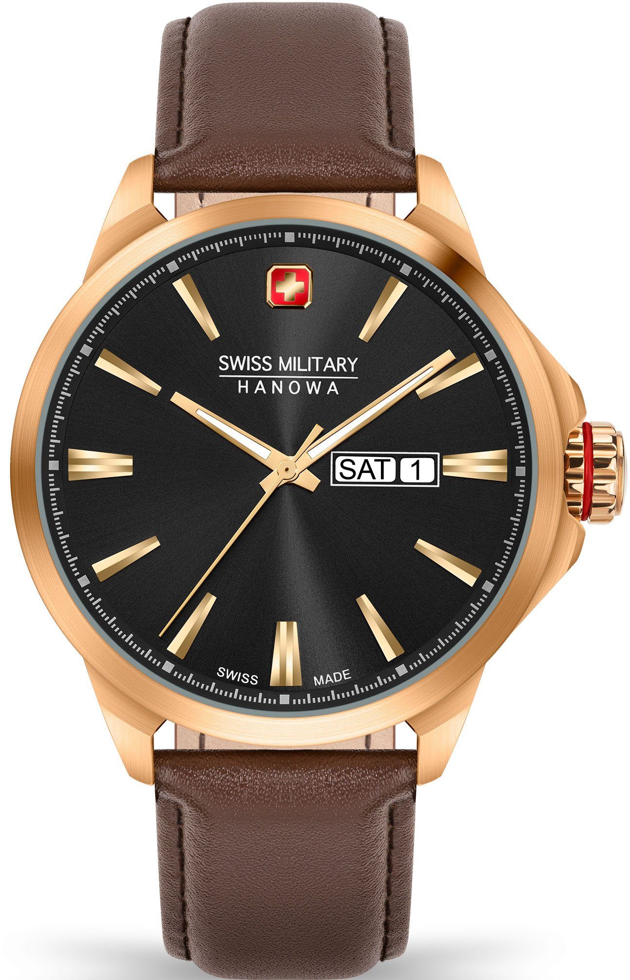 Swiss Military Hanowa Schweizer Uhr bronzefb. DATE ca. Ø DAY IP-beschichtet, mm Edelstahlgehäuse, 06-4346.31.007, 45 CLASSIC
