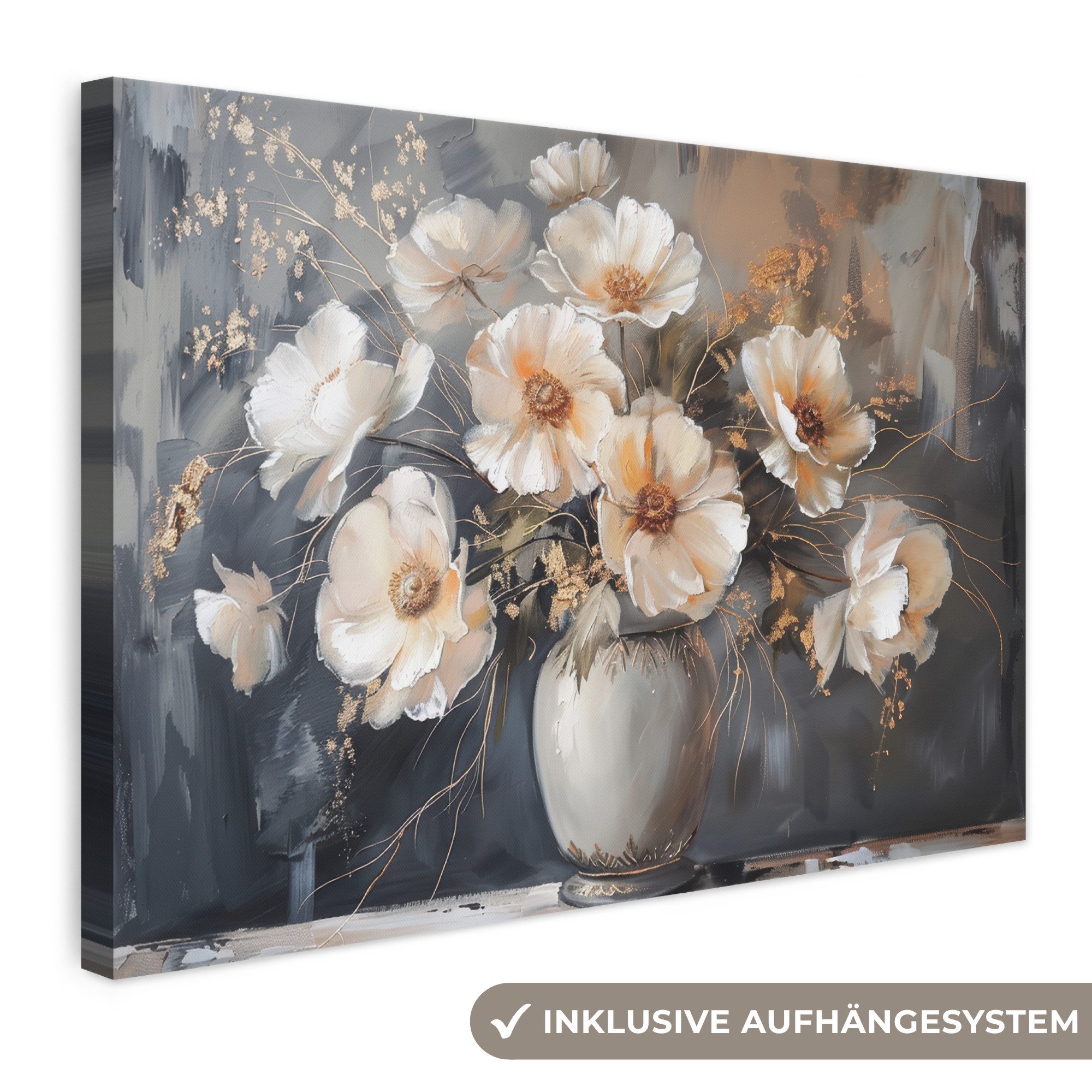 OneMillionCanvasses® Leinwandbild Blumen - Weiß - Vase - Modern, Fotodruck (1 St), Leinwand Bilder Klein, Wand Dekoration Aesthetic 30x20 cm