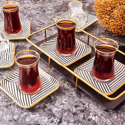 Özberk Gläser-Set Black Noir, Glas, 12 teilig hochwertige Teegläser