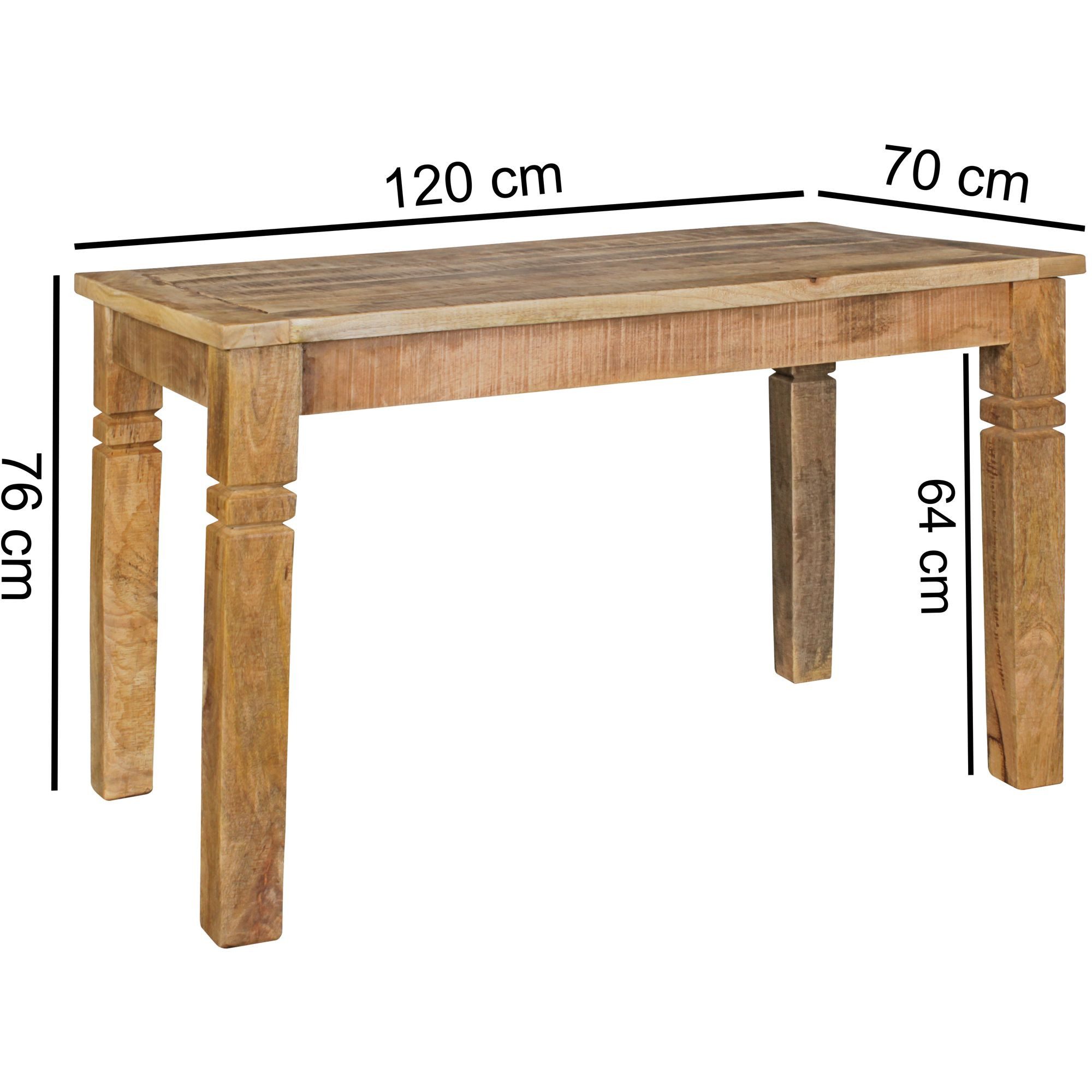FINEBUY Esstisch FB45592 Esstisch 120cm Massivholz Esszimmertisch Rustikaler Holztisch (120x76x70 cm Mango Massivholz Rechteckig Rustikal), Kleiner Esszimmertisch, Küchentisch Holztisch