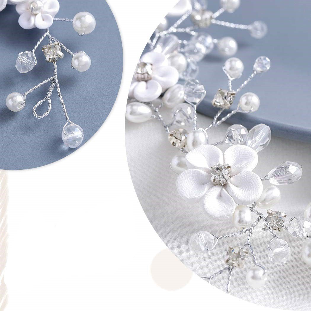 silbrig Perlen-Braut-Kristall-Kopfschmuck (1-tlg) Diadem für Blumen-Kopfschmuck, Mädchen WaKuKa