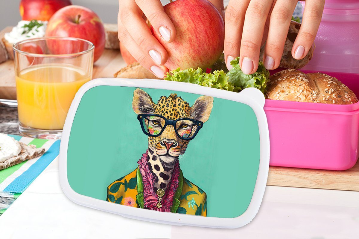 Snackbox, - Lunchbox Erwachsene, Kunststoff Design, - - Kinder, Mädchen, Tiere für Kunststoff, MuchoWow Giraffe Brille Brotdose (2-tlg), rosa Brotbox - Blätter