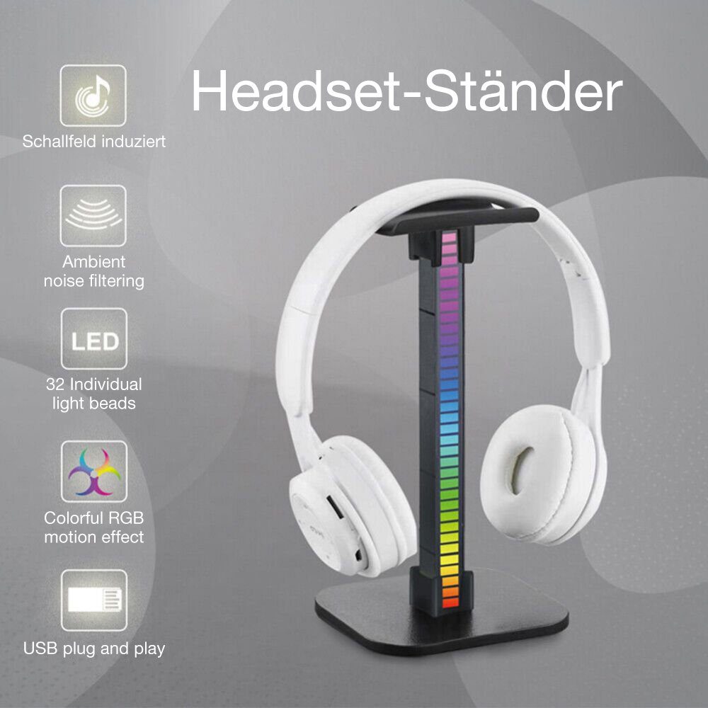 USB-Tonabnehmerlicht Ständer Headset Ständer) Kopfhörerständer, mit Kopfhörer (RGB JOYOLEDER Headset-Halterung