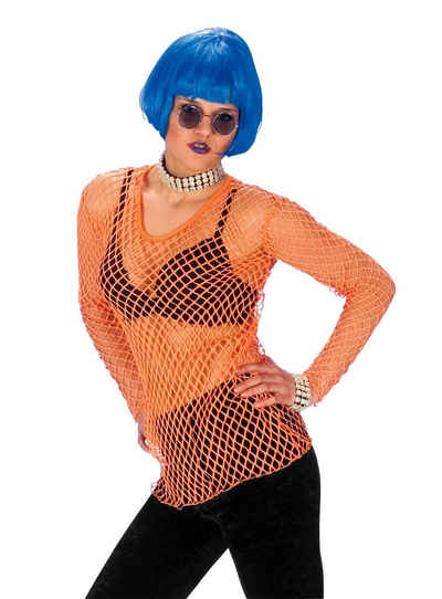 Metamorph Kostüm Netzhemd neon-orange, Netzshirt im trashigen 80er Jahre Neon-Look