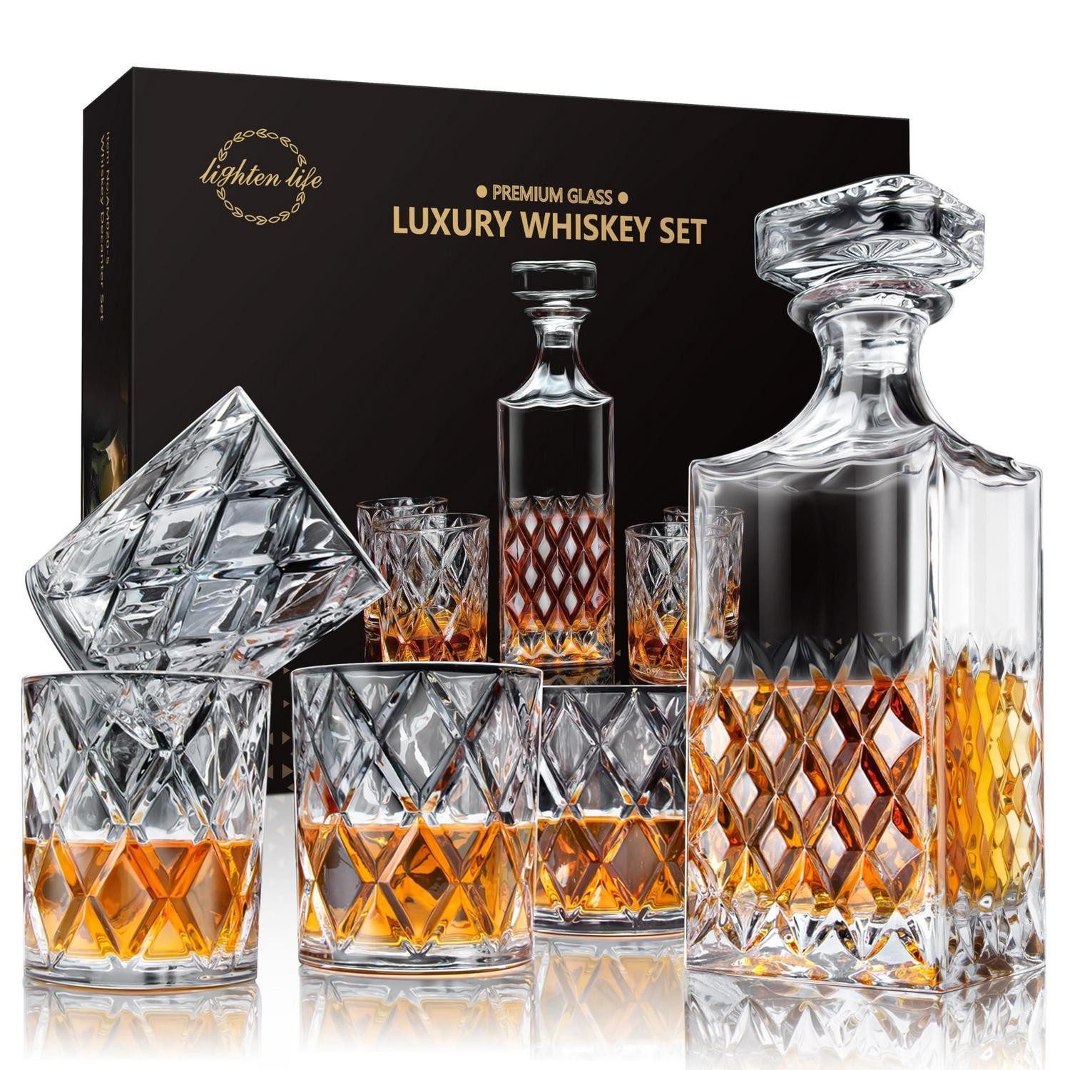 LuxusKollektion Dekanter Whisky Set 5tlg. 849ml/280ml Kristall braun
