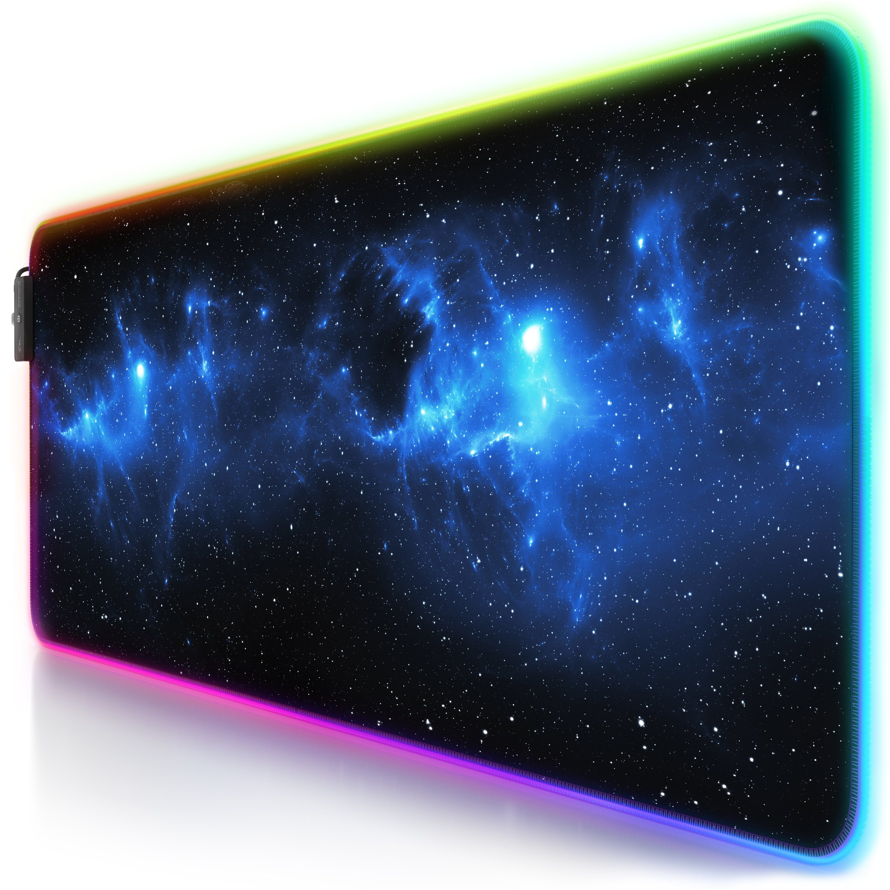 CSL Gaming Mauspad RGB Mousepad 800 x 300 x 3 mm, LED Multi Color XL Tischunterlage (1-St), rutschfest, abwaschbar, Geschwindigkeit & Präzision, Stars, Gaming