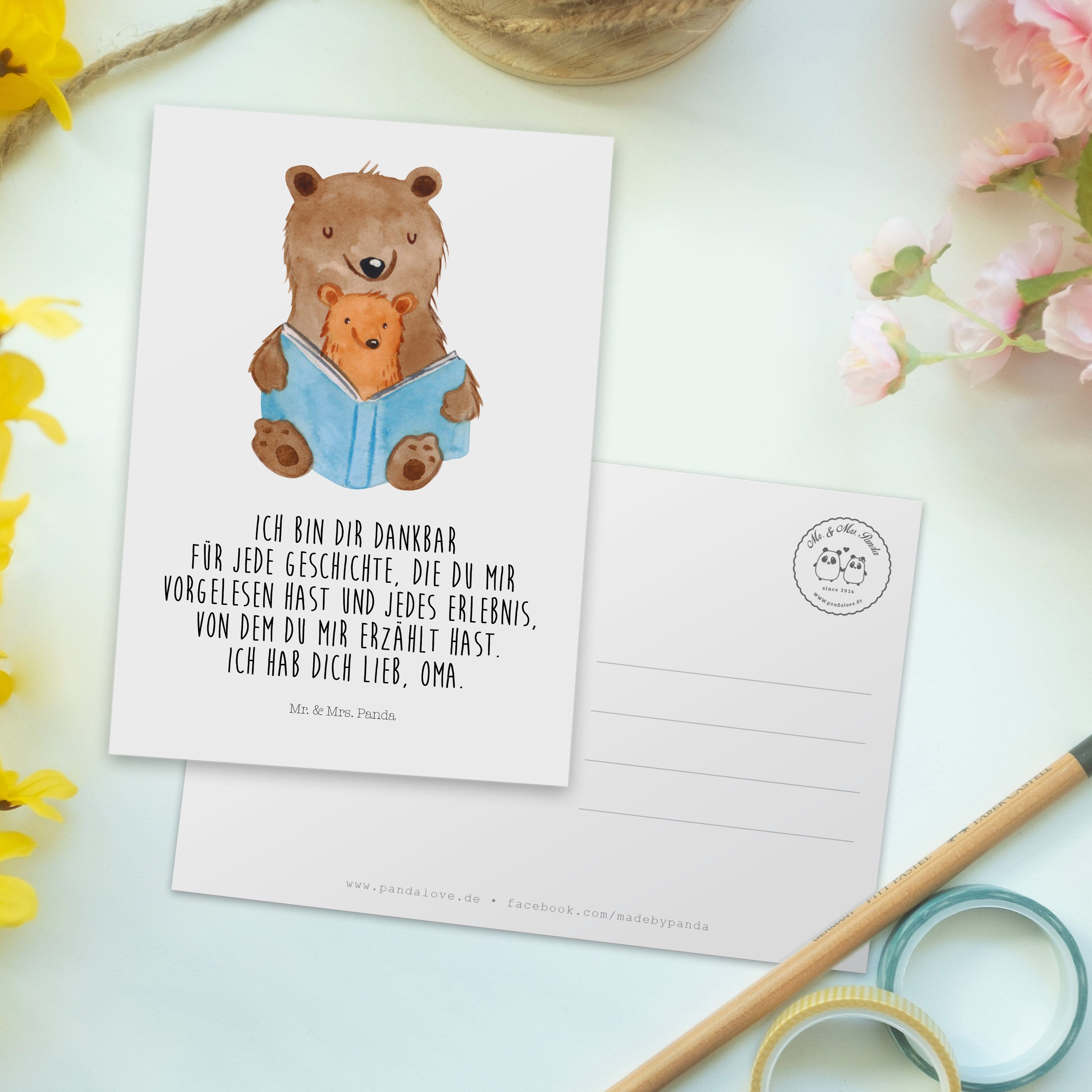 Muttertag, Postkarte Geburtstagskarte, & Panda Geschenk, - Mrs. - Bären Grußkarte Mr. Buch Weiß