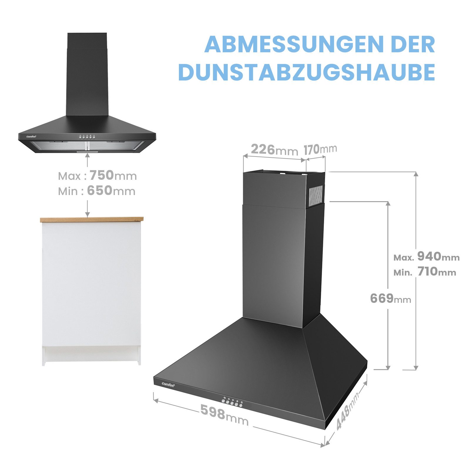 comfee Kaminhaube CH60A17EM400SS CH60A17EM400SS, Kratzfest, LED-Beleuchtung, Rostfrei, Schmutzabweisend