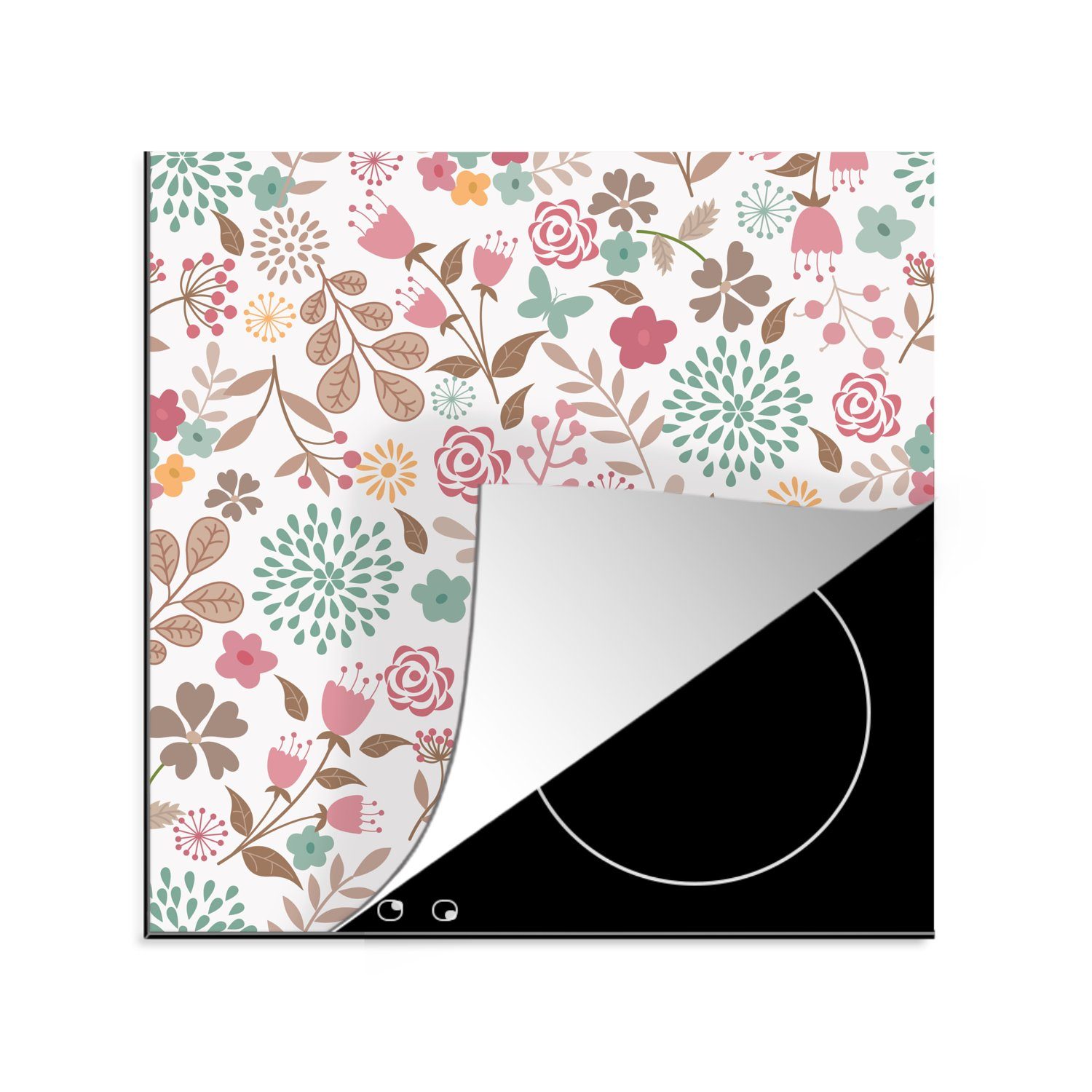 MuchoWow Herdblende-/Abdeckplatte Blumen - Muster - Farben, Vinyl, (1 tlg), 78x78 cm, Ceranfeldabdeckung, Arbeitsplatte für küche